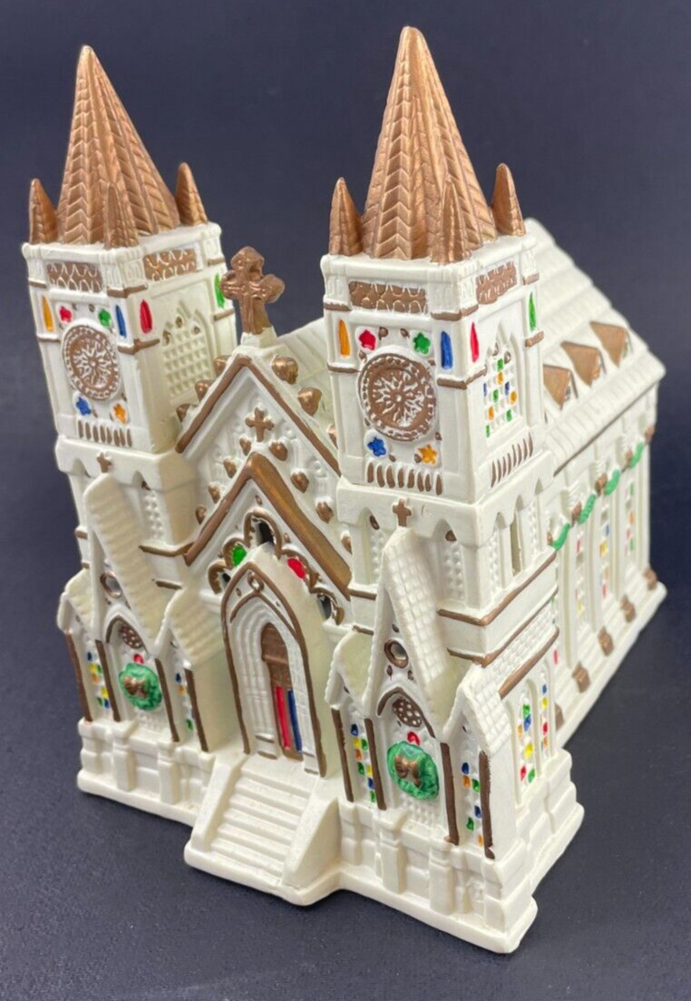 Christmas Village Cathedral Church White Steeples GRANDEUR NOEL 7.5″