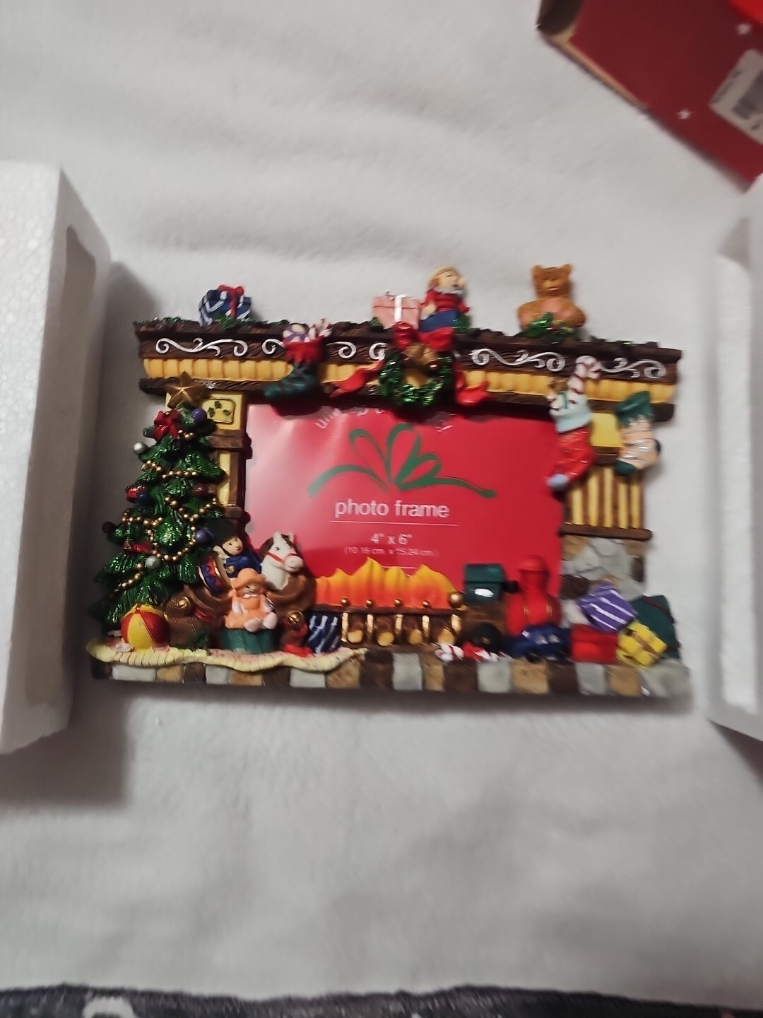 Jc Penny Vtg Unwrap The Magic Christmas Toys Fireplace Photo Frame 4×6 Nib