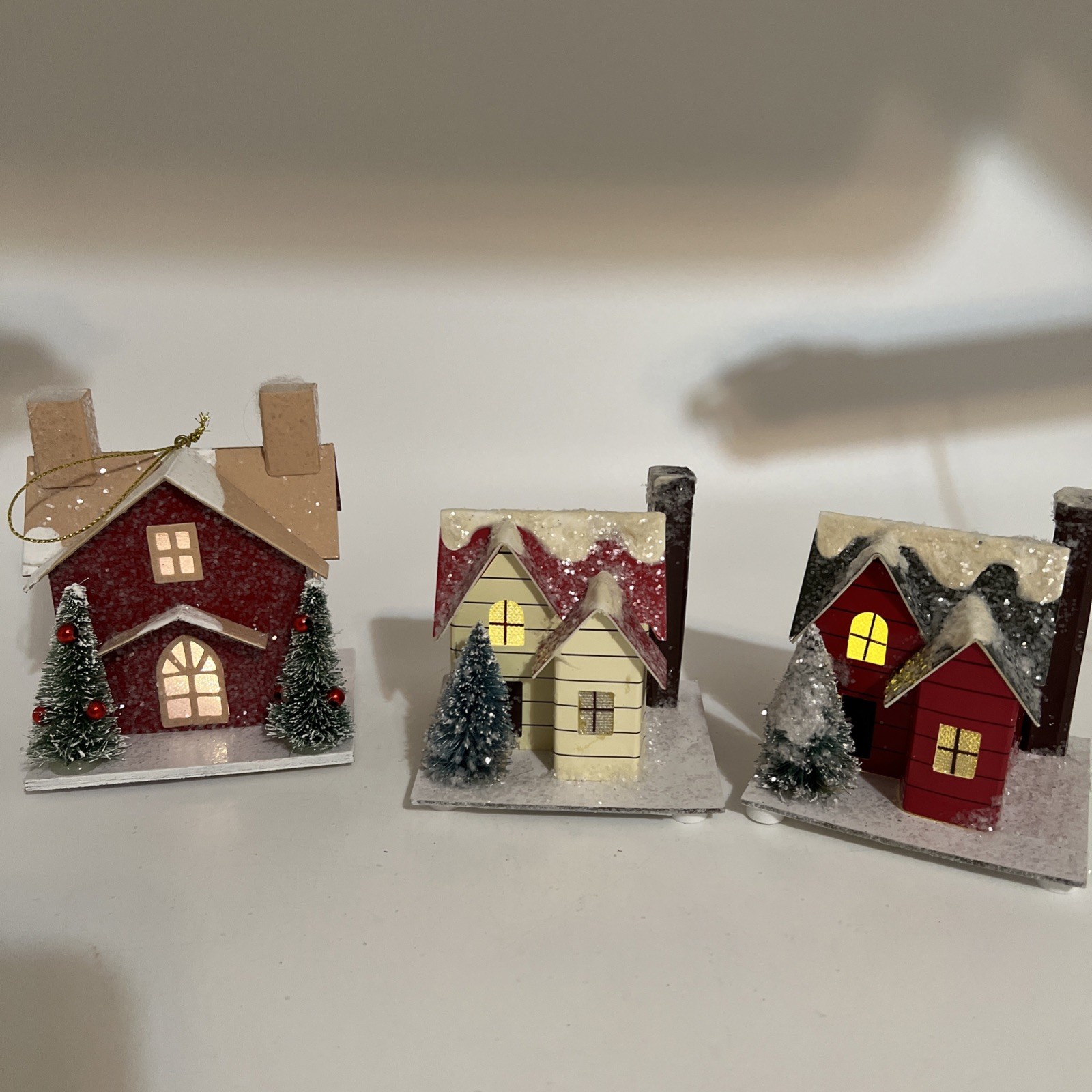 3 LED Paper Glitter House Red Christmas Village 2 2013 Target & 1 Jo-Ann Working