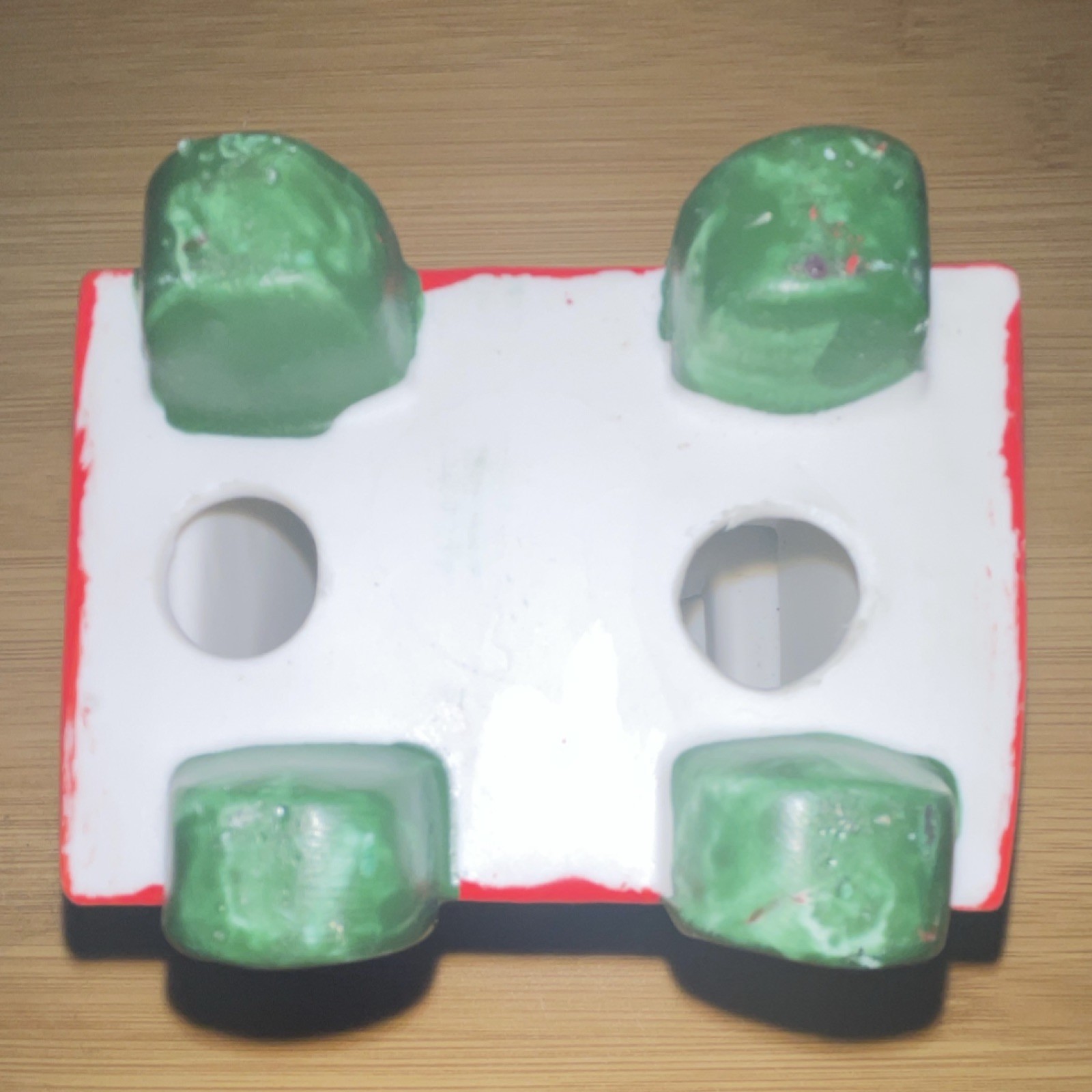 Ceramic Christmas Village Train Car with Animal Figures Red Green White Decor