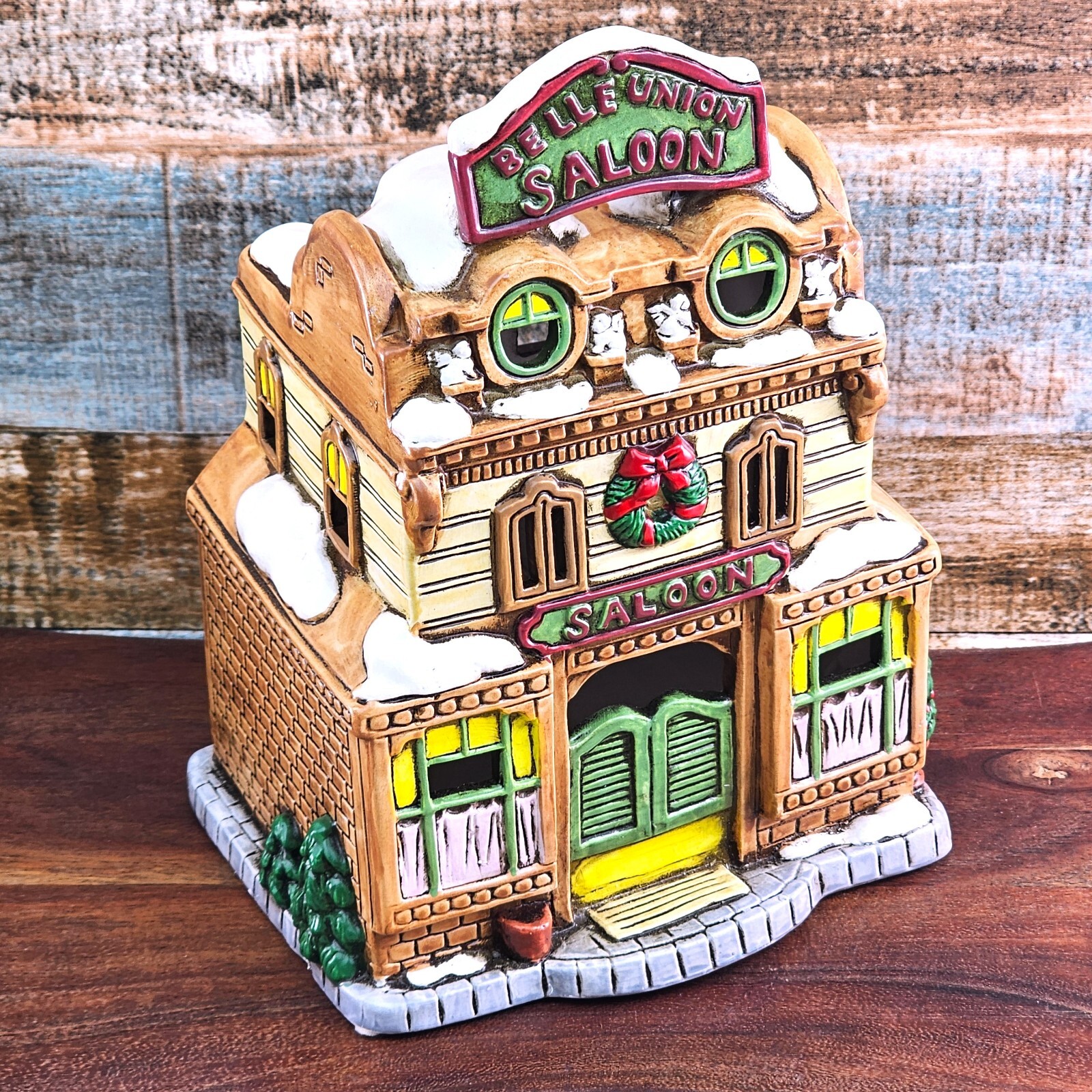 VTG Lefton Colonial Christmas Village Belle Union Saloon Lighted Porcelain 07482