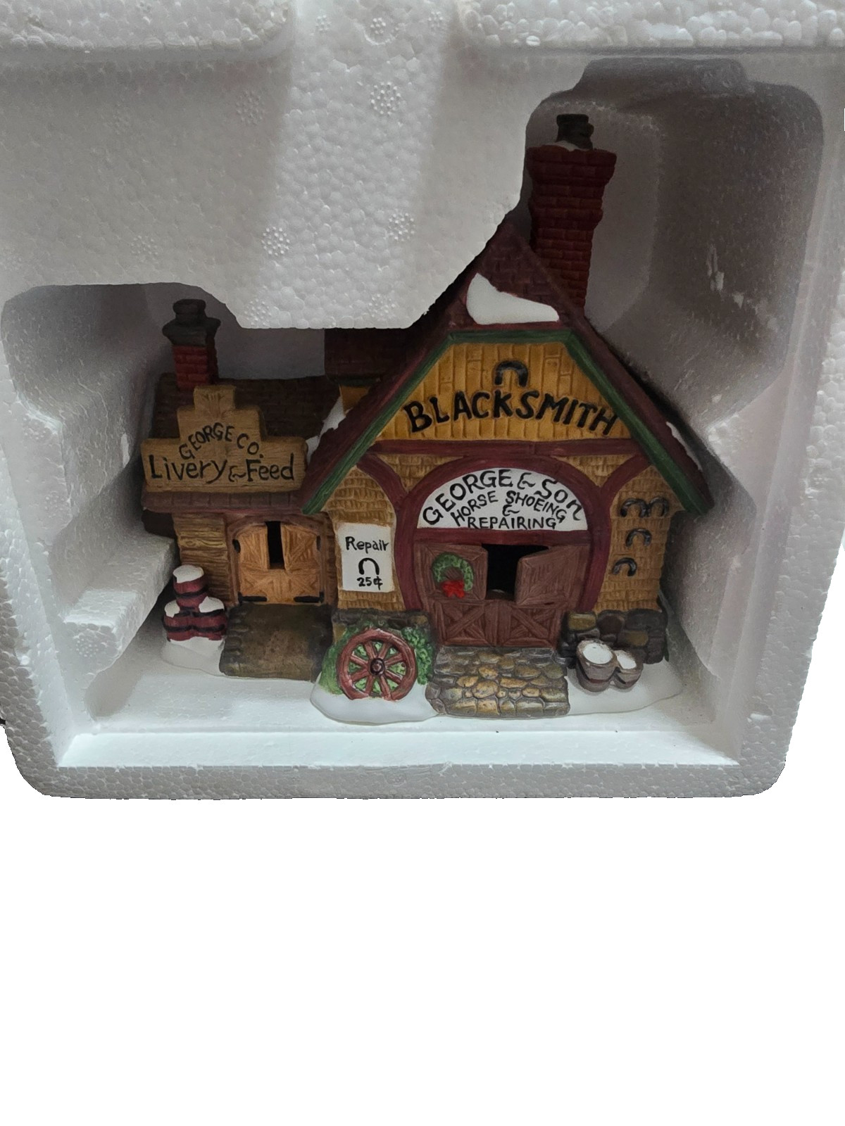 Vintage Santa’s Workbench “George & Son Blacksmith” Porcelain Lighted Building
