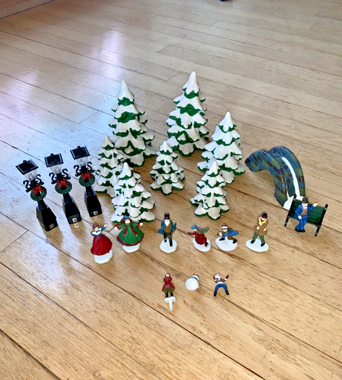 Wonderland Skaters Pond Ice Skating Winter Snow Village Trees Skaters Bridge Lot