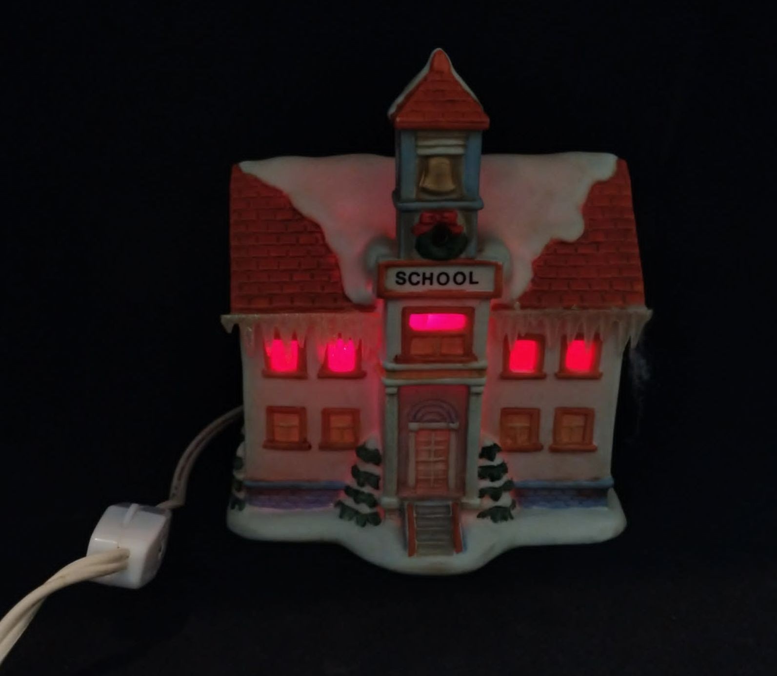VTG HOMCO Christmas Village School House Building with Working Light (Red) 5108