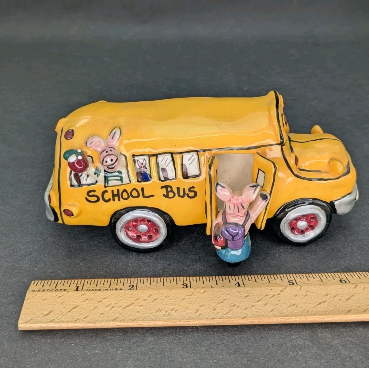 Blue Sky Clayworks School Bus Driver Gift Pig Piglets Van Group