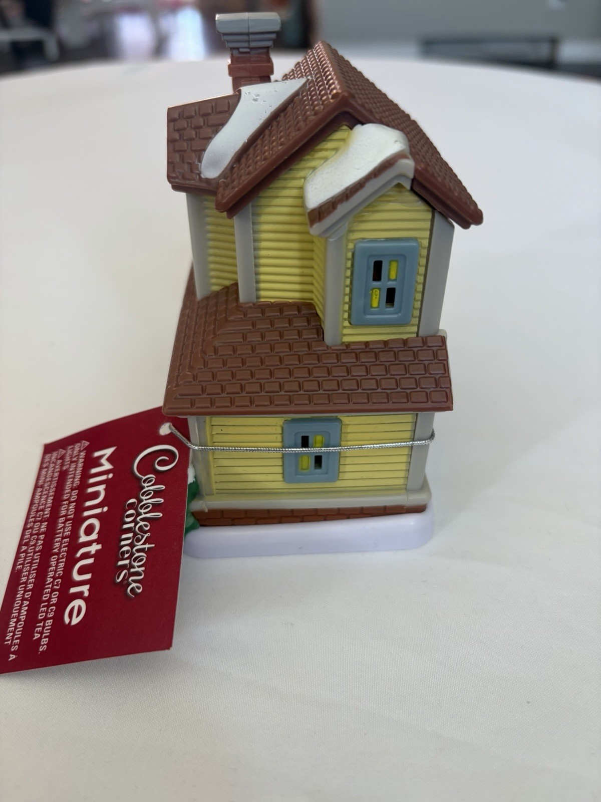 Cobblestone Corners Miniature Yellow House Christmas Village Decor w/ Tag