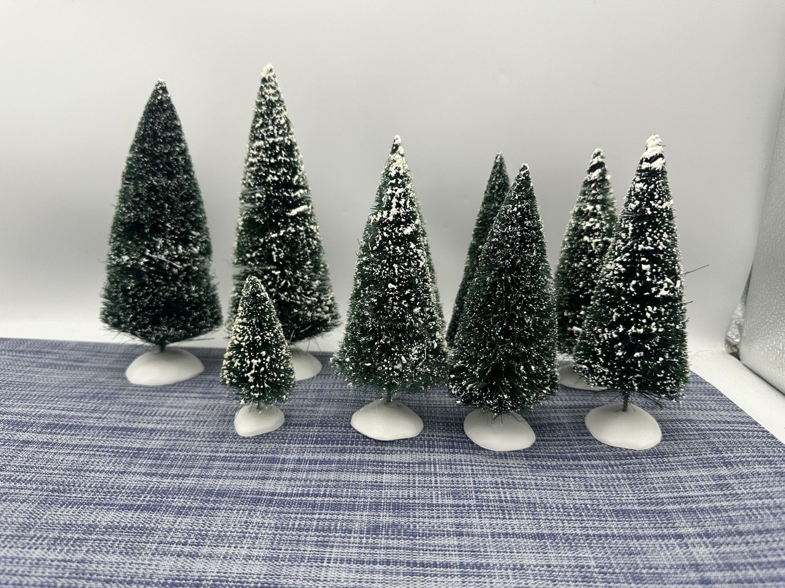 Dept 56 Christmas Trees Sisal Bottle Brush Flocked Village Mixed Lot Set of 9