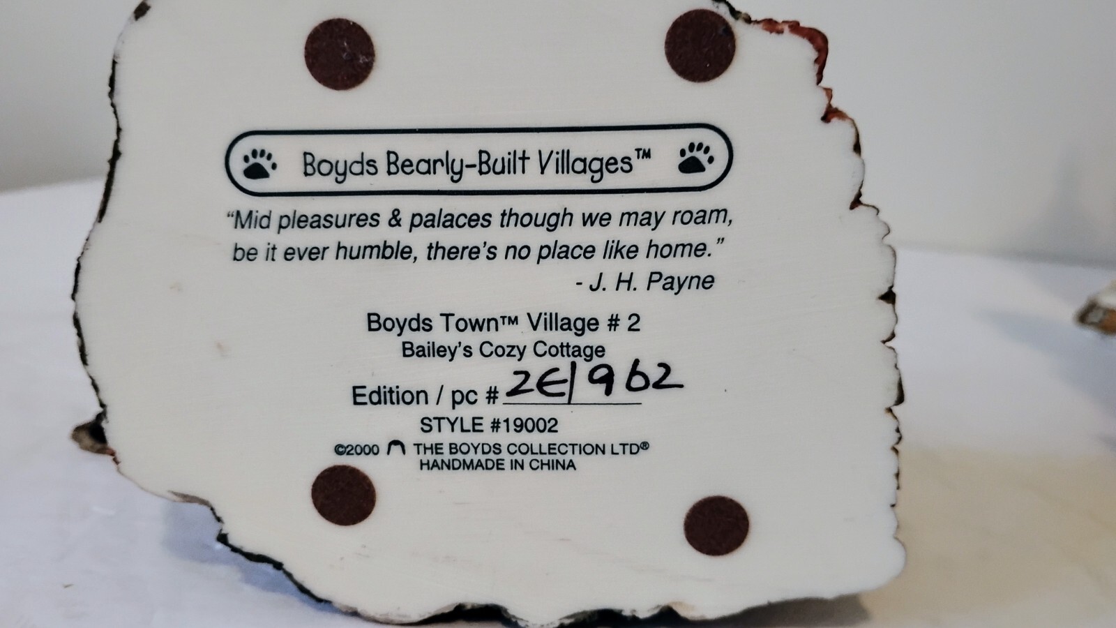 Boyds Bears Boyds Town Village #2 19002 Baileys Cozy Cottage-Vintage-MINT
