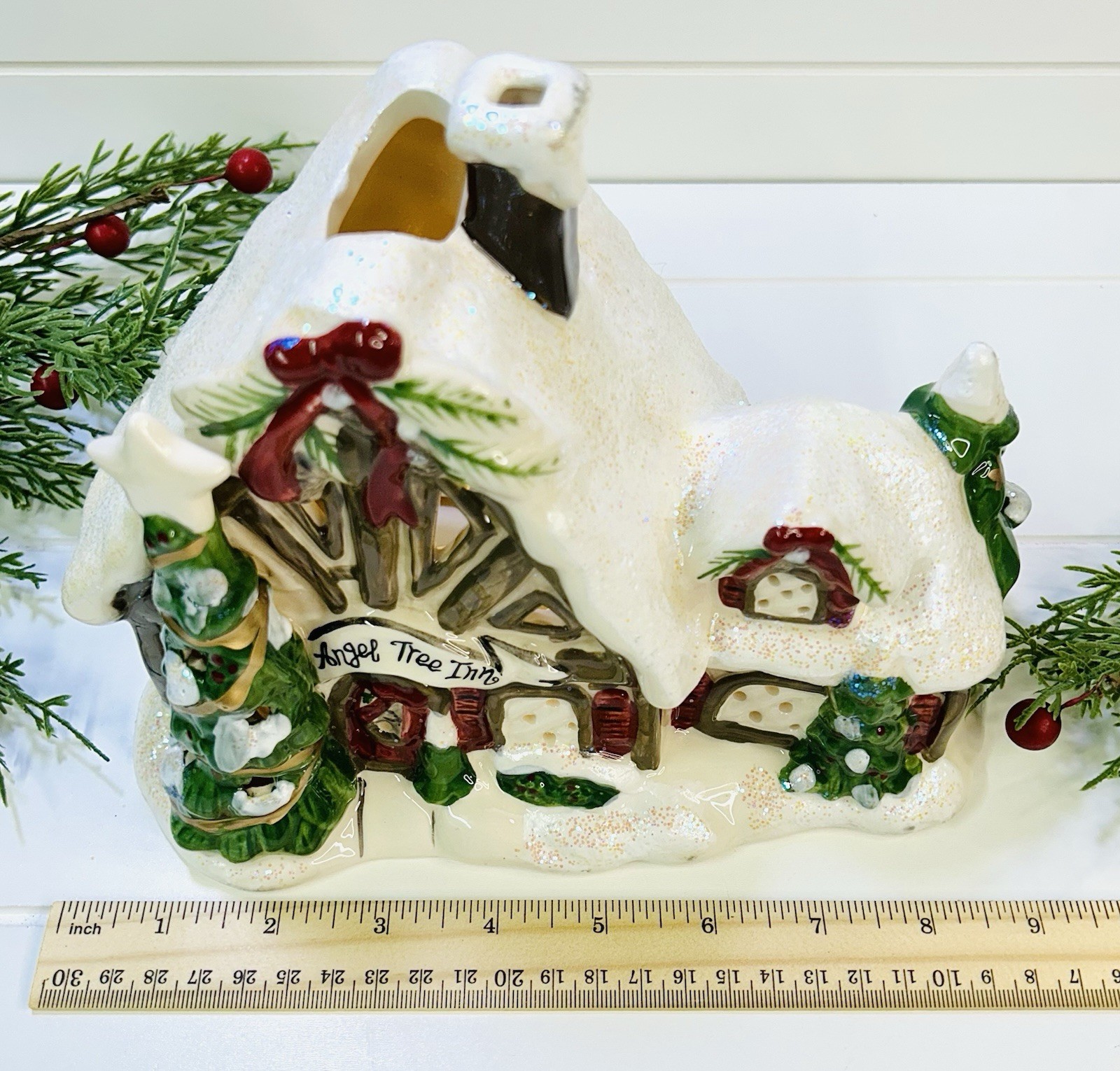 Christmas Candle House Blue Sky Clayworks Angel Tree Inn Reindeer Village 2012