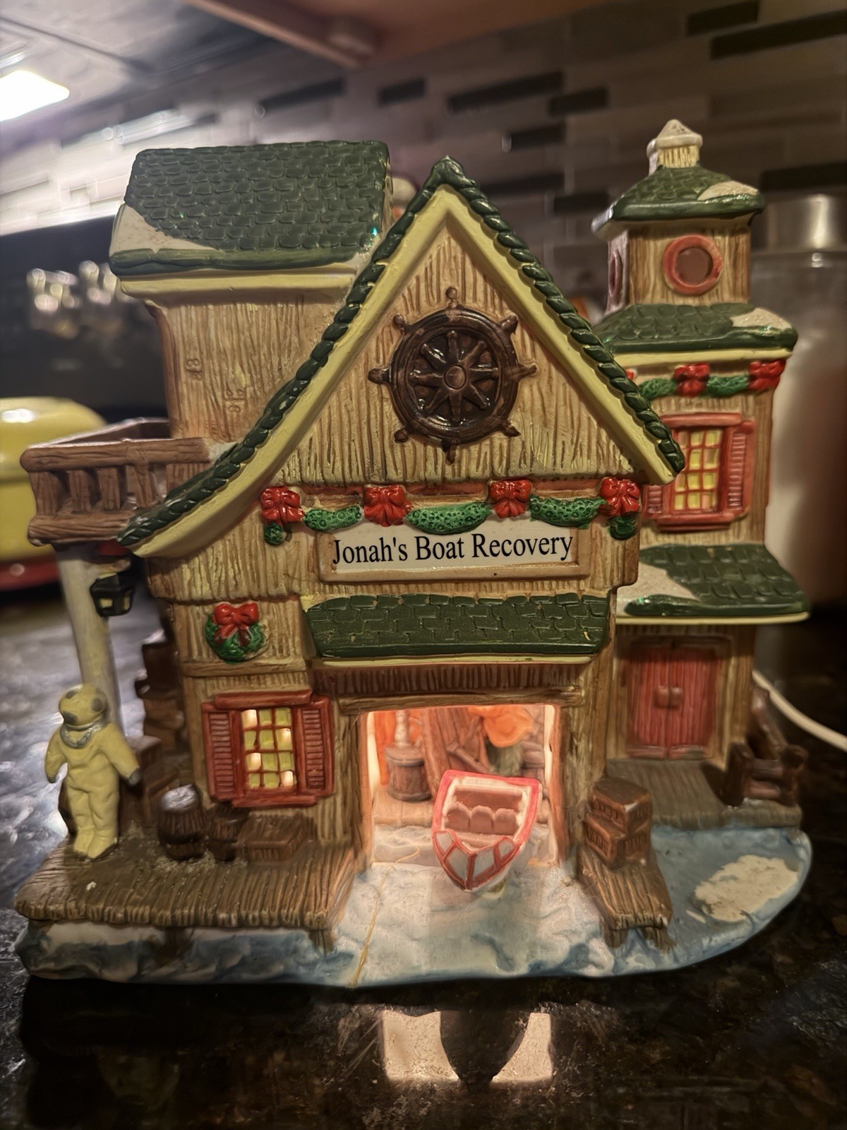 VTG Christmas Village ’04 Jonah’s Boat Recovery Collectible Coastal Lake