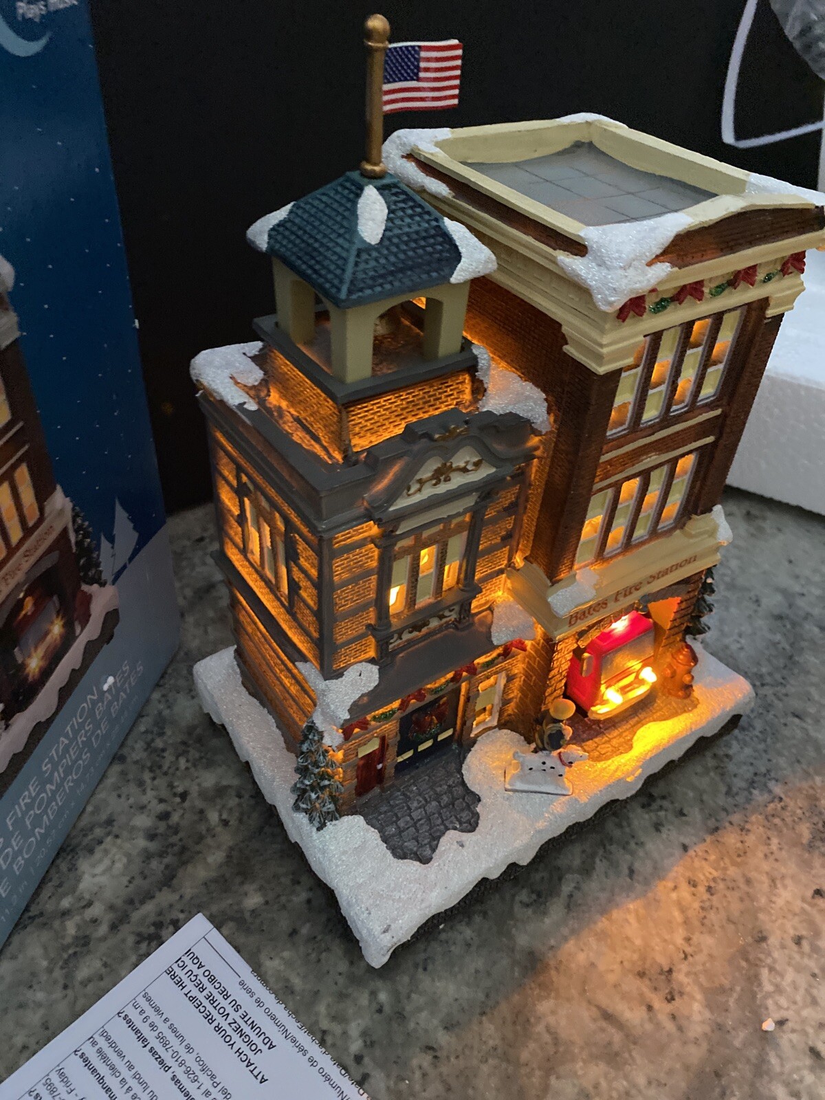 Carole Towne Bates Fire Station Animated Truck Lighted Musical Christmas Village