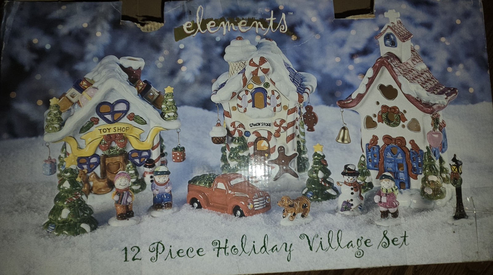 Elements 12 Piece Ceramic Light Up Christmas Village Set