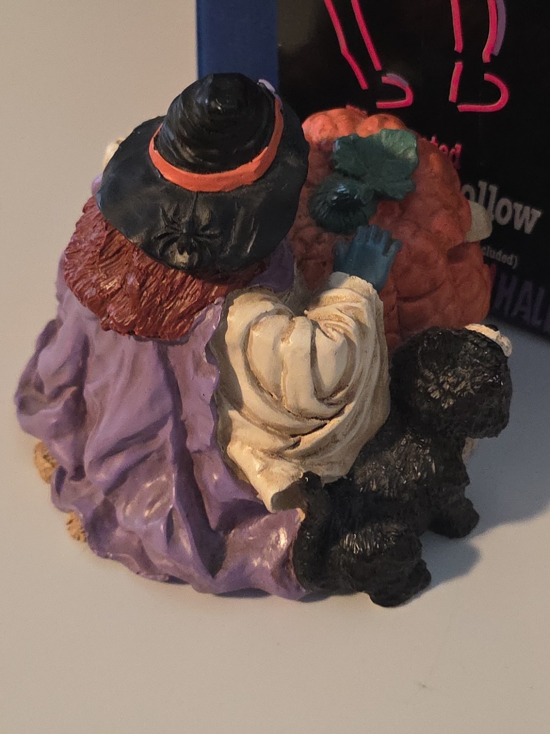 Vintage Spooky Hollow Halloween Lighted Porcelain Pumpkin witch ghost black cat