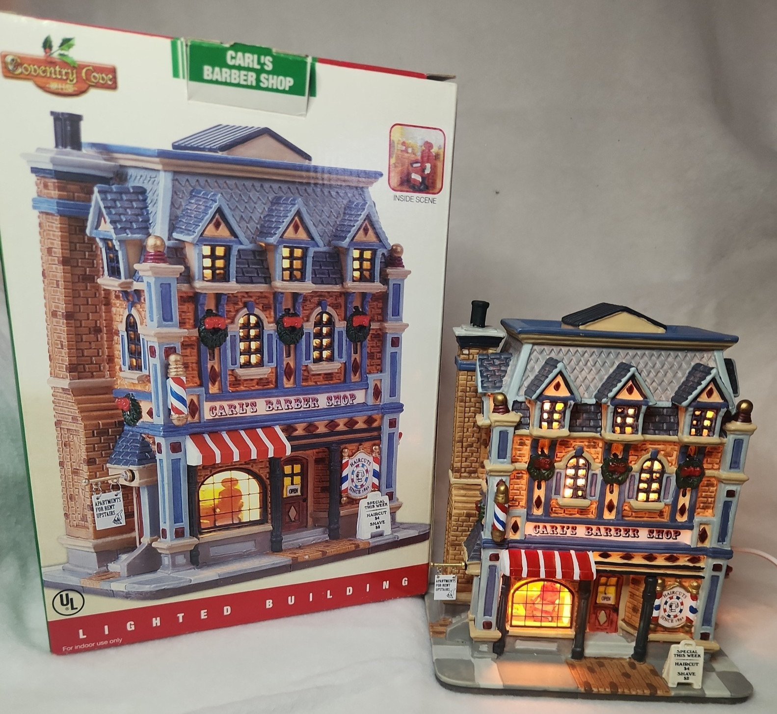 Lemax Coventry Cove “Carl’s Barber Shop” #55721 Christmas Village IOB w/cord