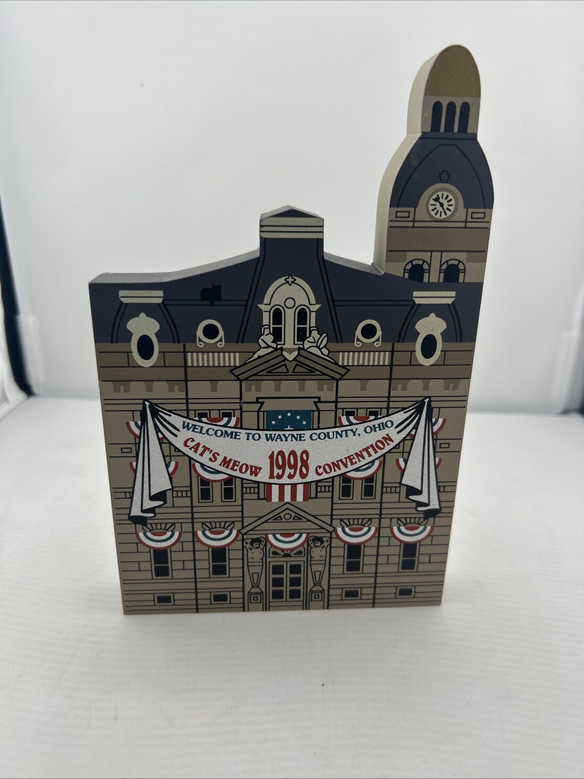 Cat’s Meow Village Wooden Shelf Sitter Wayne County, OH 1998 Convention RARE