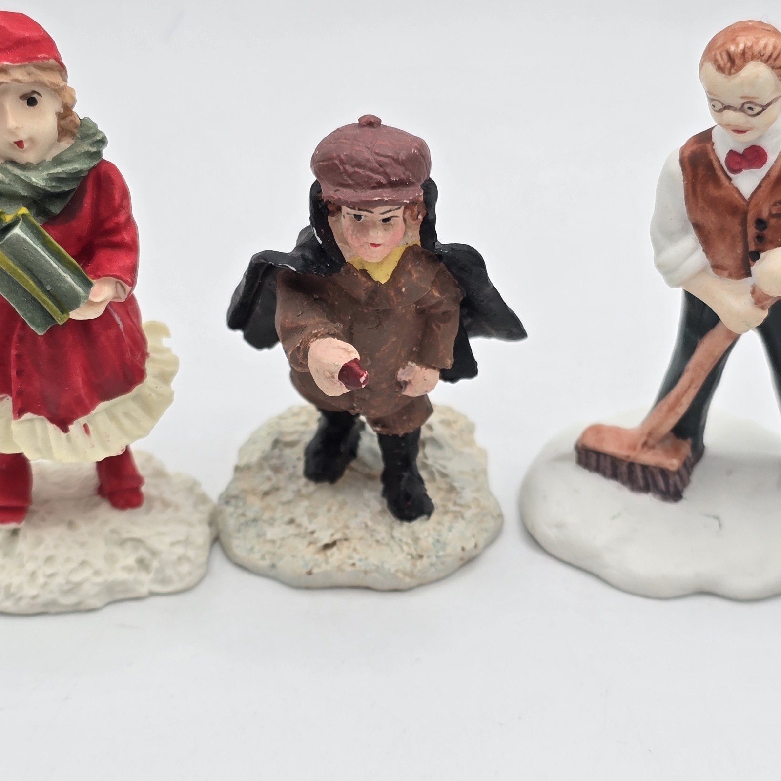 Vtg Christmas Village Figures Lot Ceramic Miniature Victorian People Girl Boy