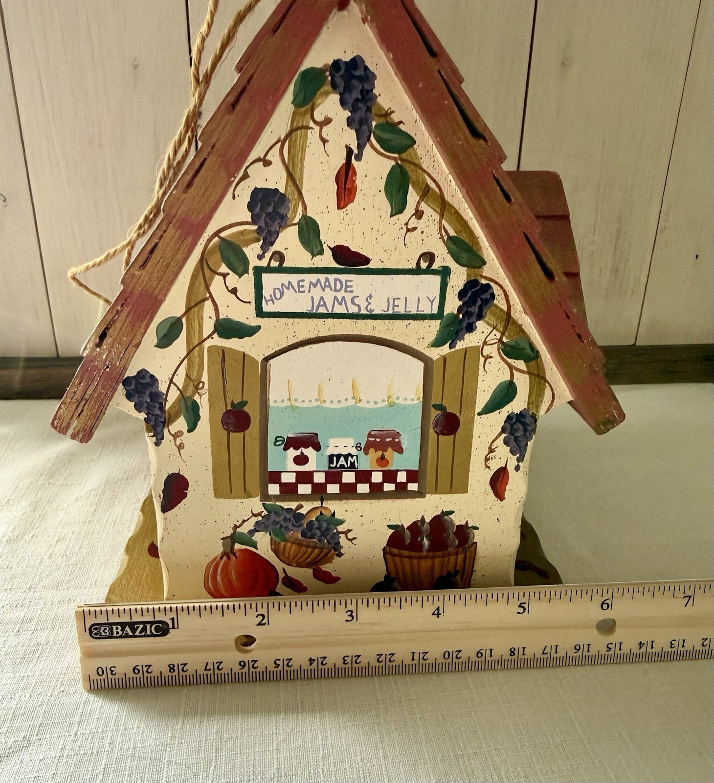 Vintage Kathy Hatch Wooden Bird House Hand Painted Autumn Pumpkin Apple