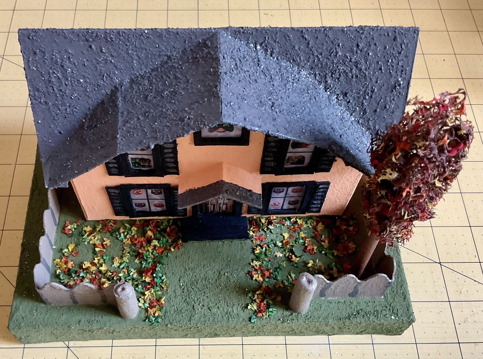 Handmade Halloween Putz Glitter House 1940’s Retro Style Cardboard #2 LARGE