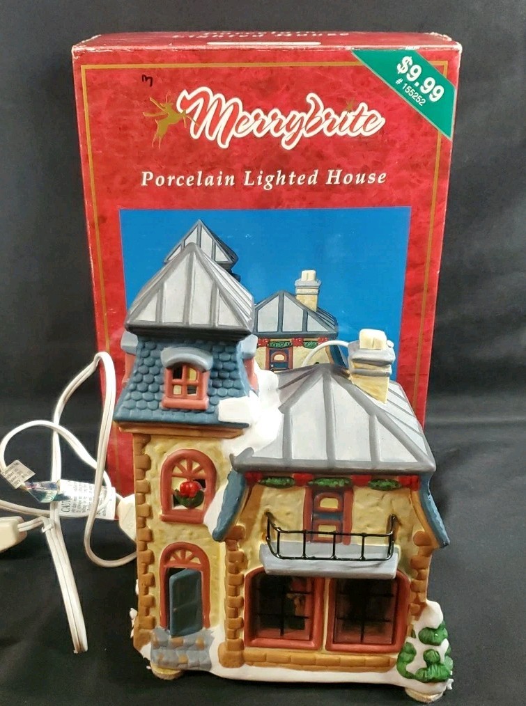 Vintage Merrybrite Hand Painted Christmas Village Lighted House – Original Box