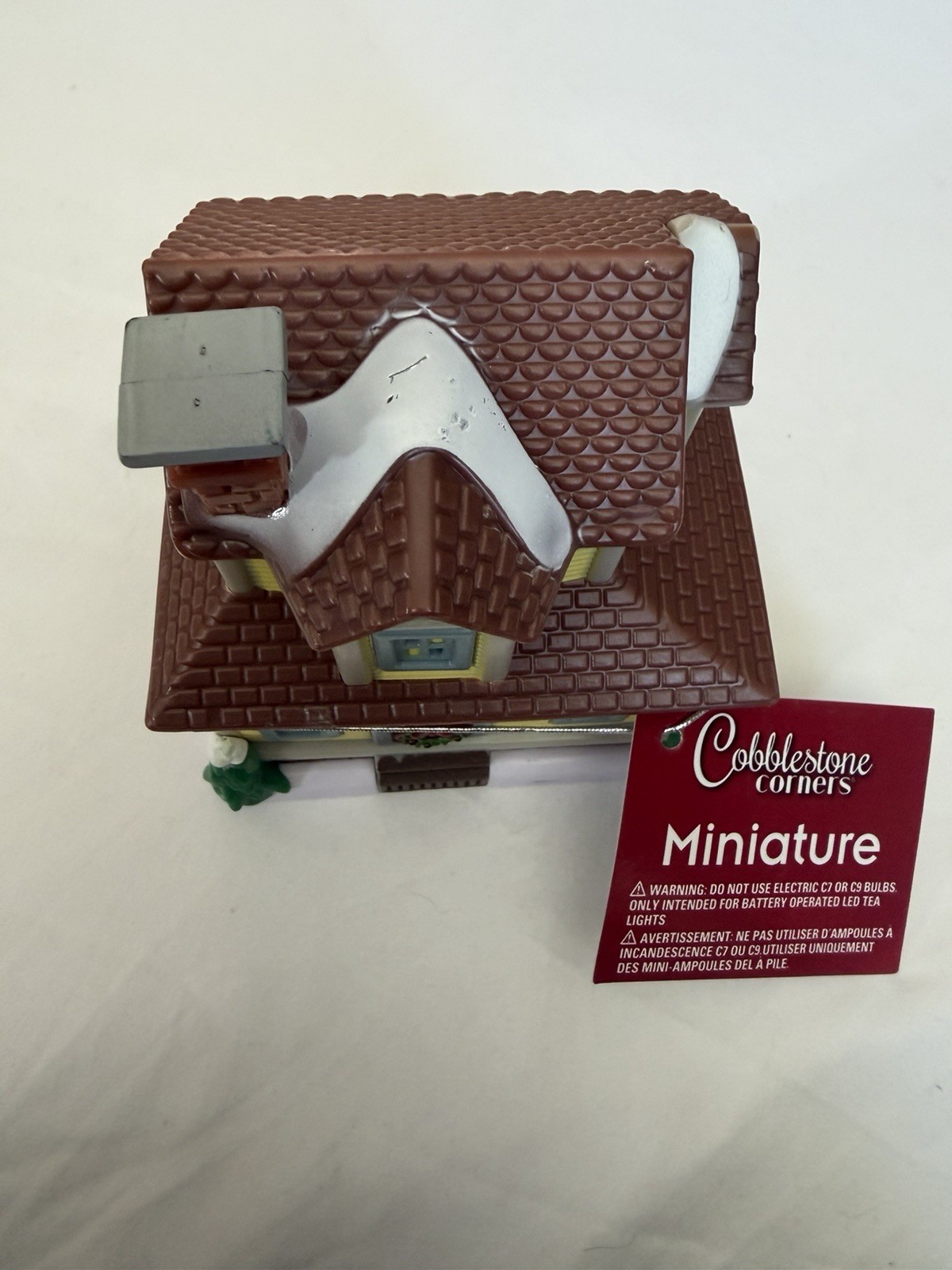 Cobblestone Corners Miniature Yellow House Christmas Village Decor w/ Tag