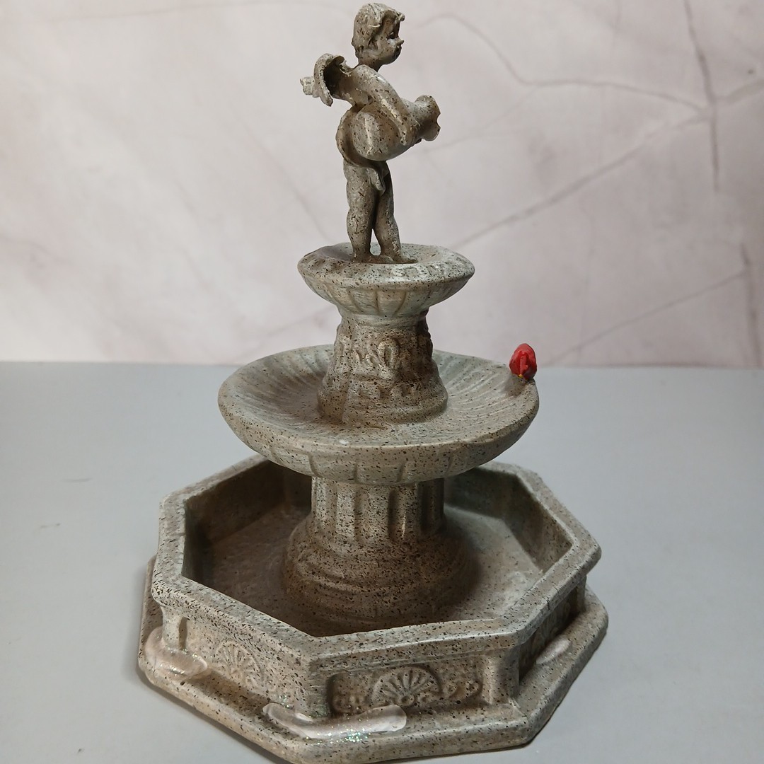 Village Bird in Birdbath Miniature Accessory Cardinal Bird And Cherub Angel
