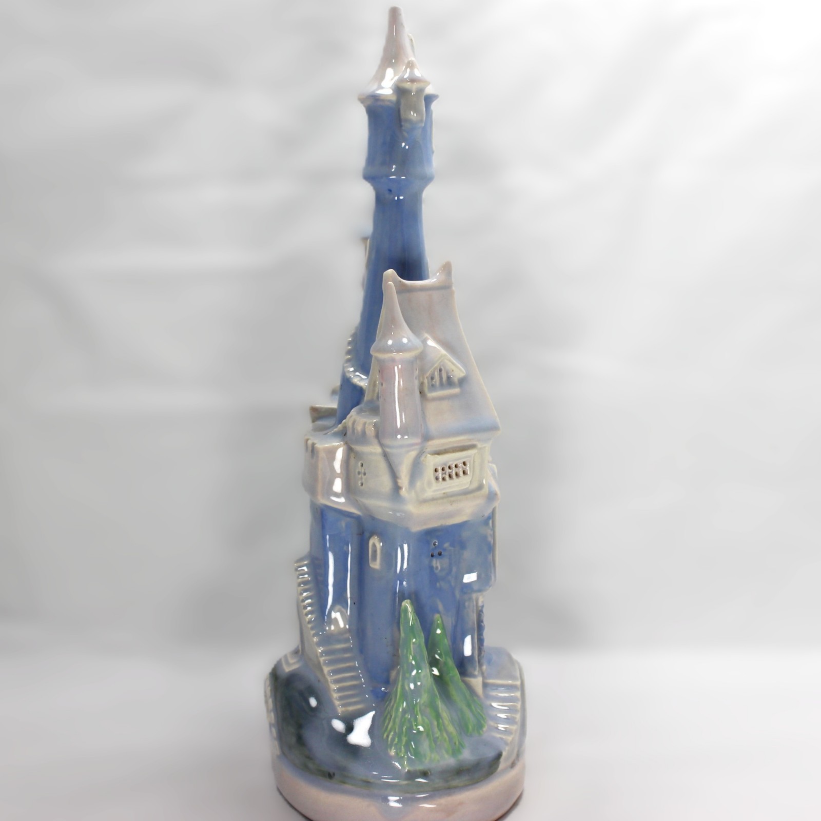 Vintage Fairytale Princess Castle Ceramic Blue Pink Cinderella Statue 10″