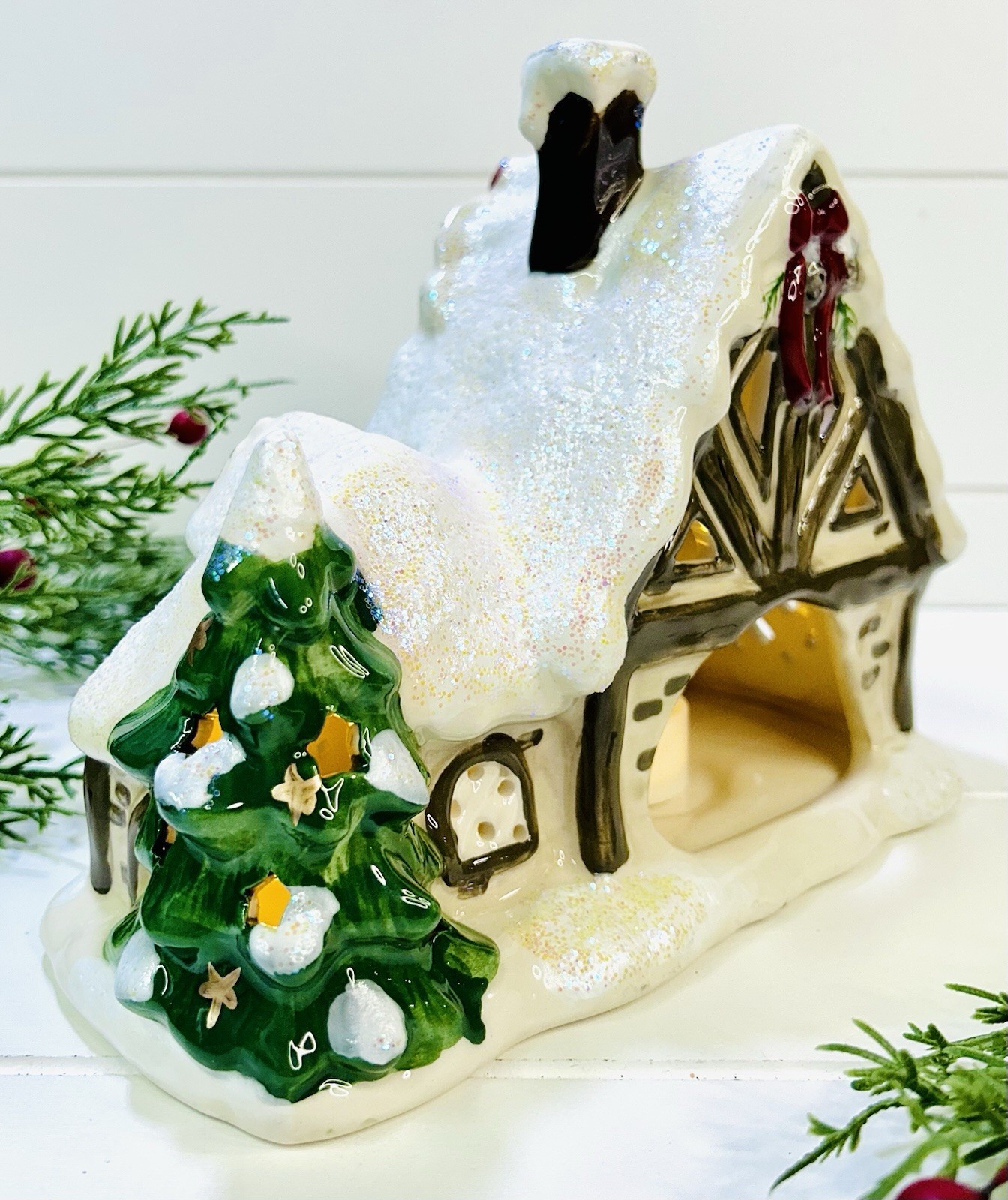 Christmas Candle House Blue Sky Clayworks Angel Tree Inn Reindeer Village 2012