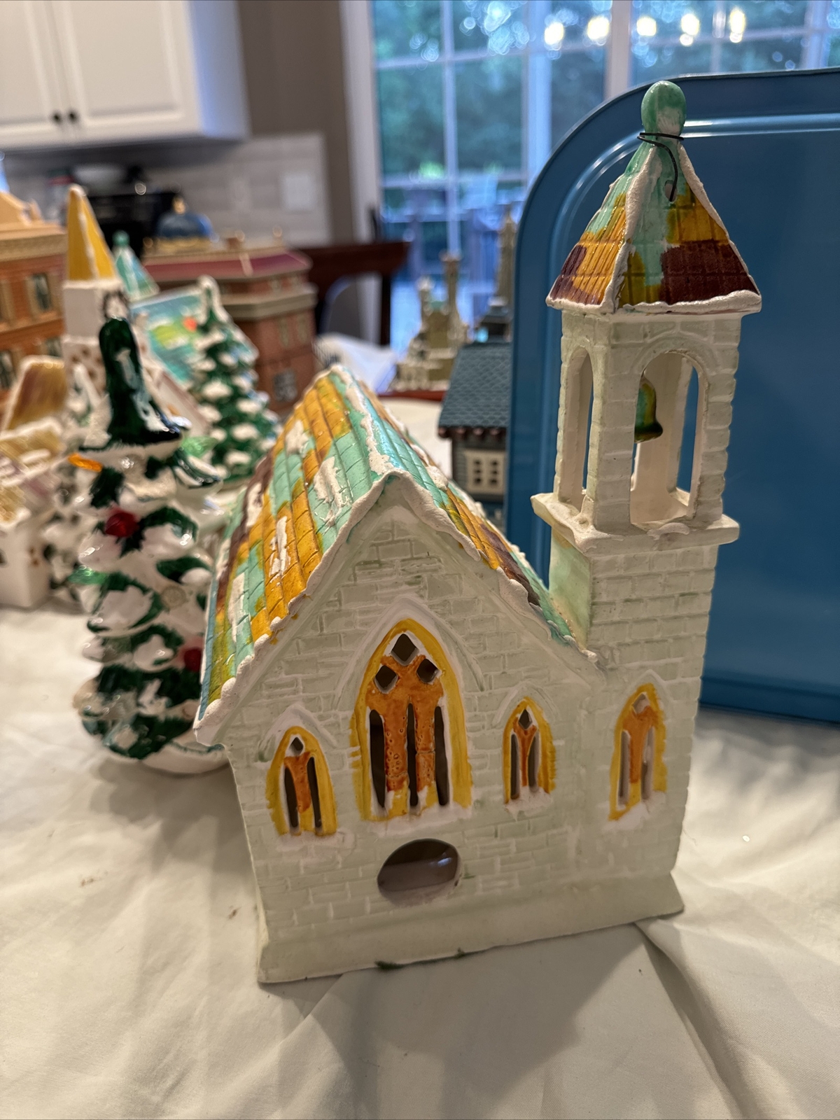 Dept 56 Original Snow Village Green Stone Church w/Bell Tower Vintage