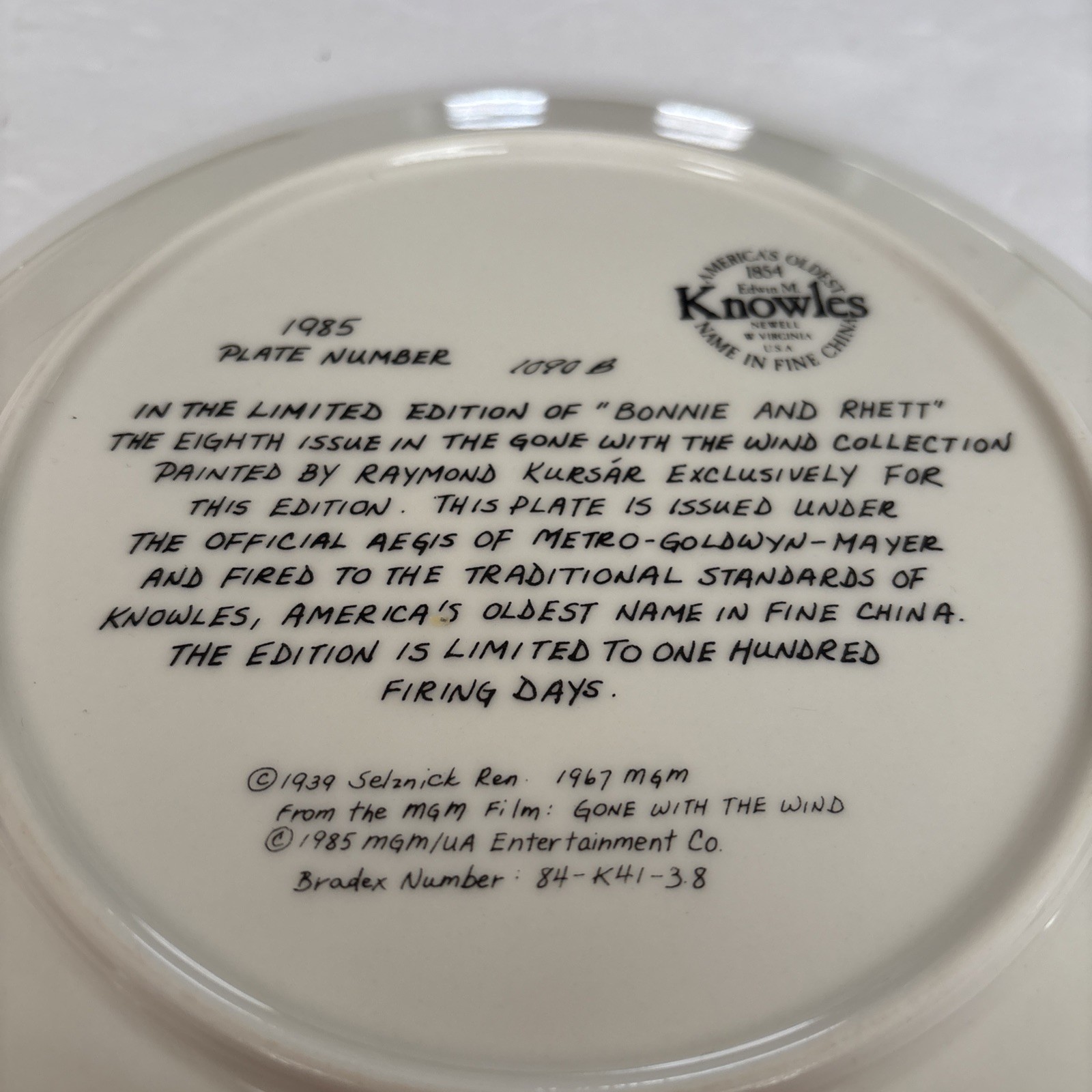 Vintage Knowles Gone With The Wind Bonnie And Rhett Collectors Plate Ltd Edition