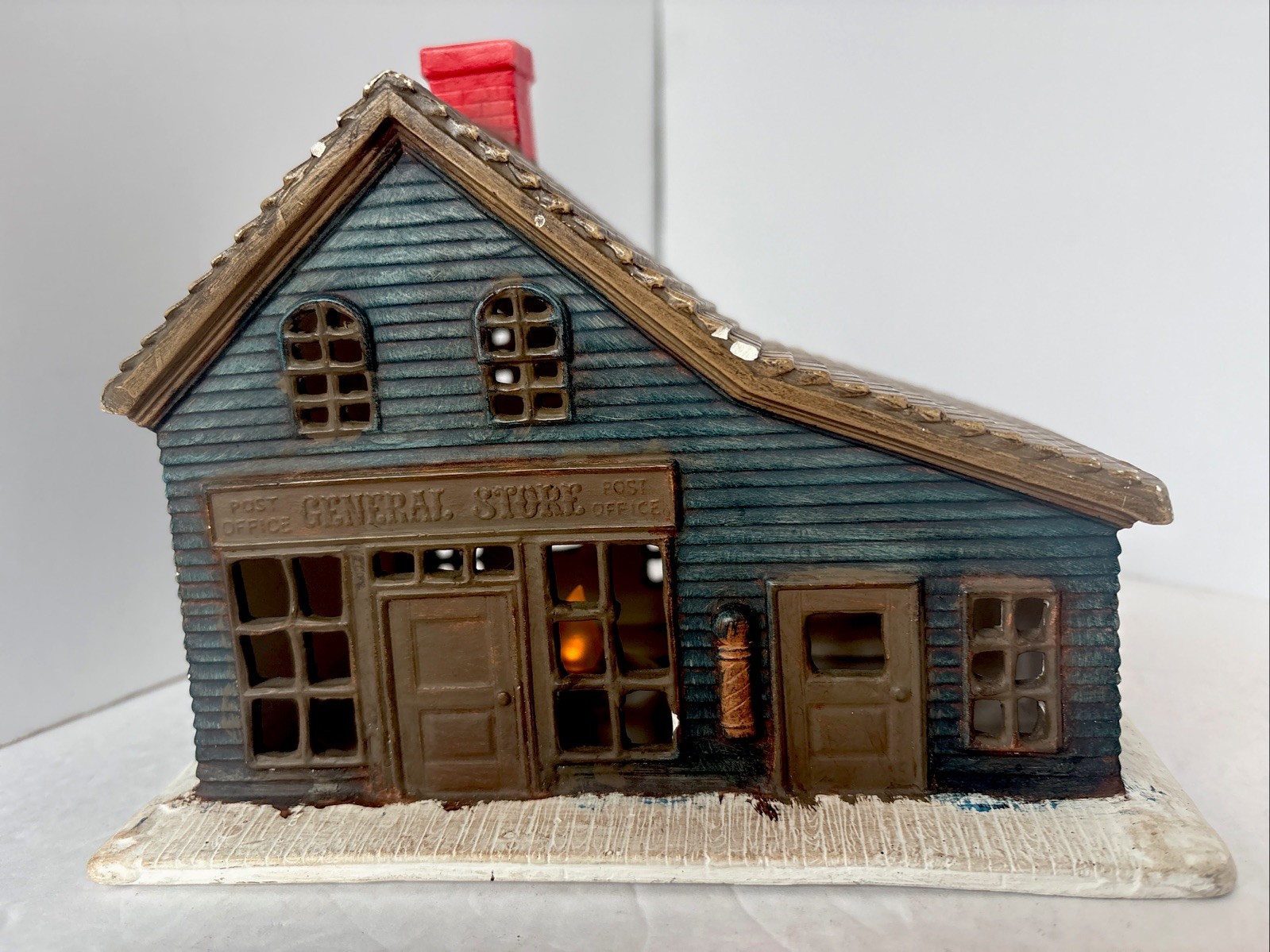 Rustic Christmas Village. General Store Building. Green And Brown.