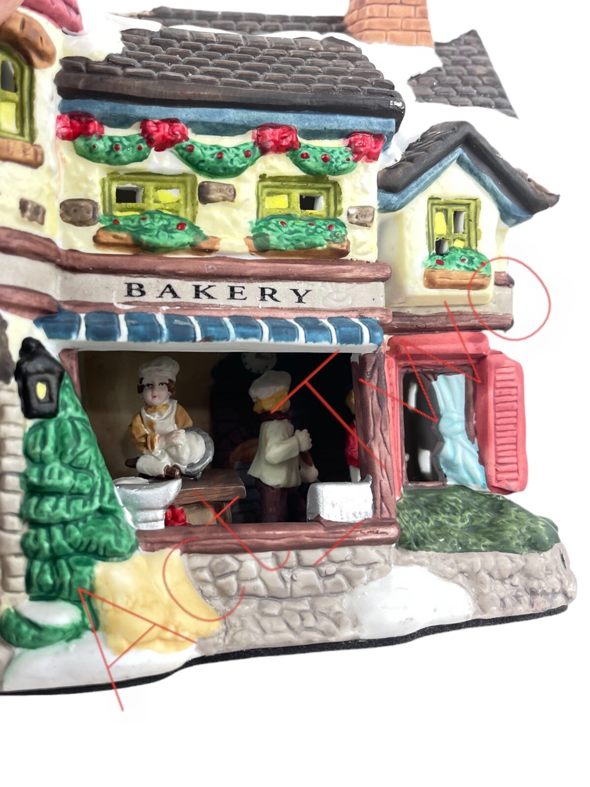 Vintage 18pc Porcelain Lighted Christmas Village House Bakery School Police 1996