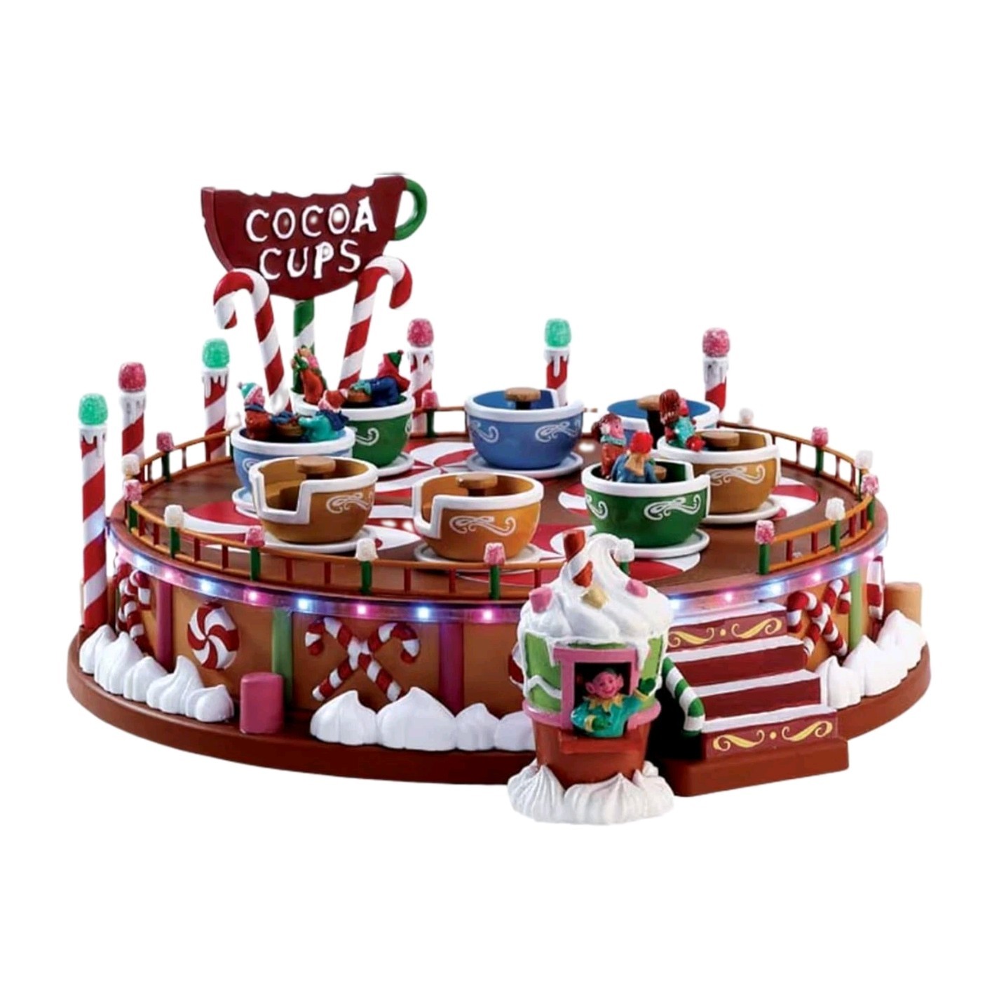 Lemax 2017 COCOA CUPS 2pc #74222 Sights & Sounds Carnival Ride spinning
