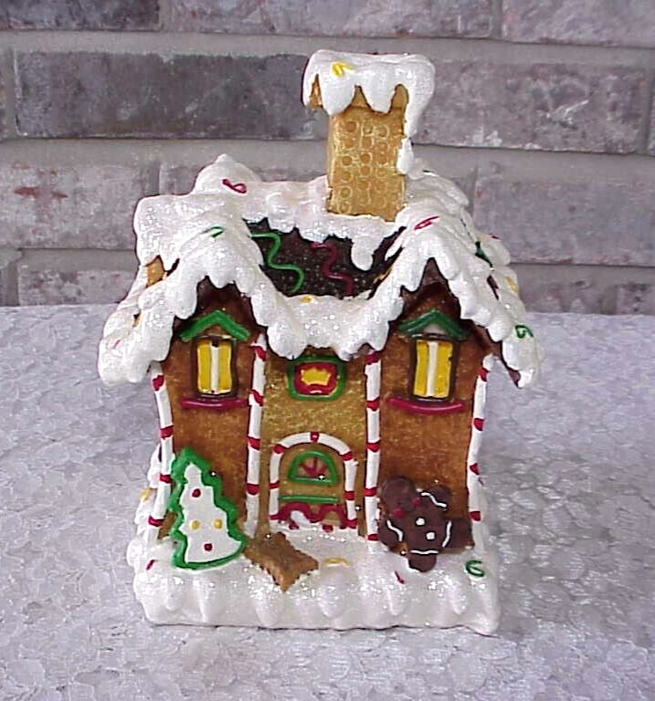 Christmas Gingerbread House Display Tabletop Resin Decorated Box Sterling