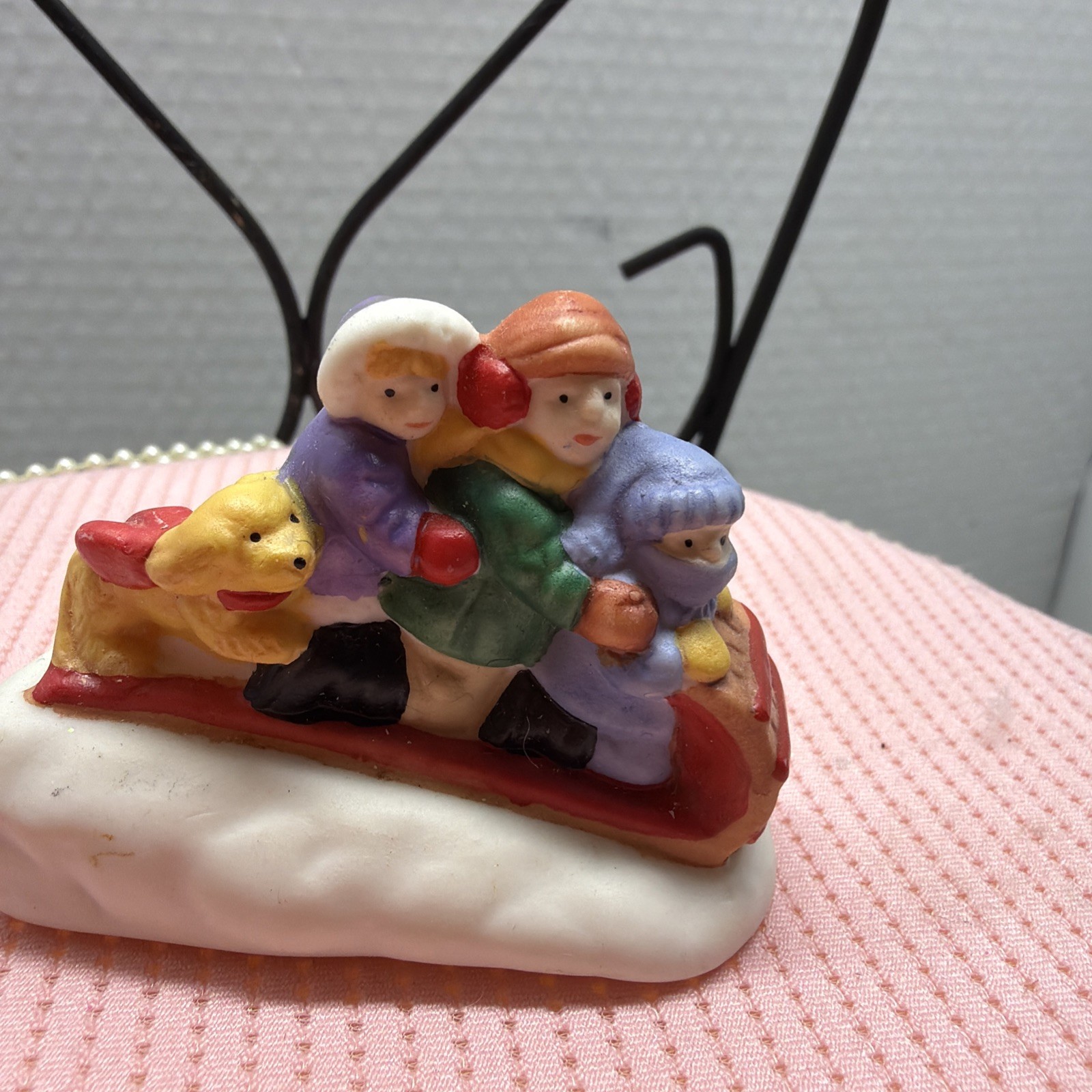 Sledding Kids Figure For Christmas Village