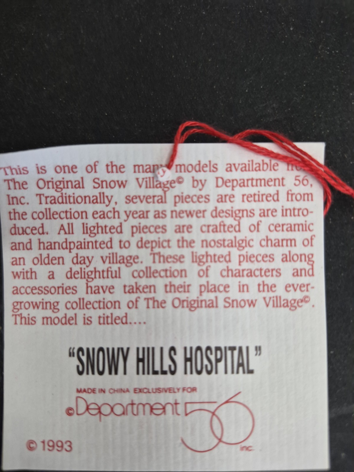 Depart 56 Original Snowy Hills Hospital Retired Snow Village, Beautiful