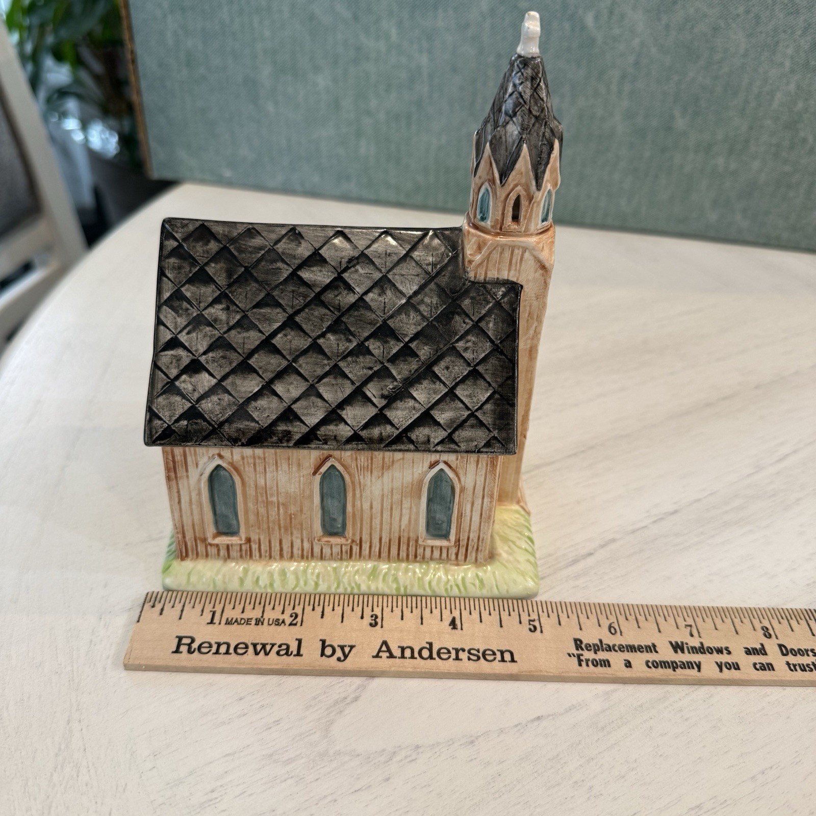 Vtg Porcelain Ceramic Little Brown Gothic Church Music Box Bank Roman EUC VIDEO