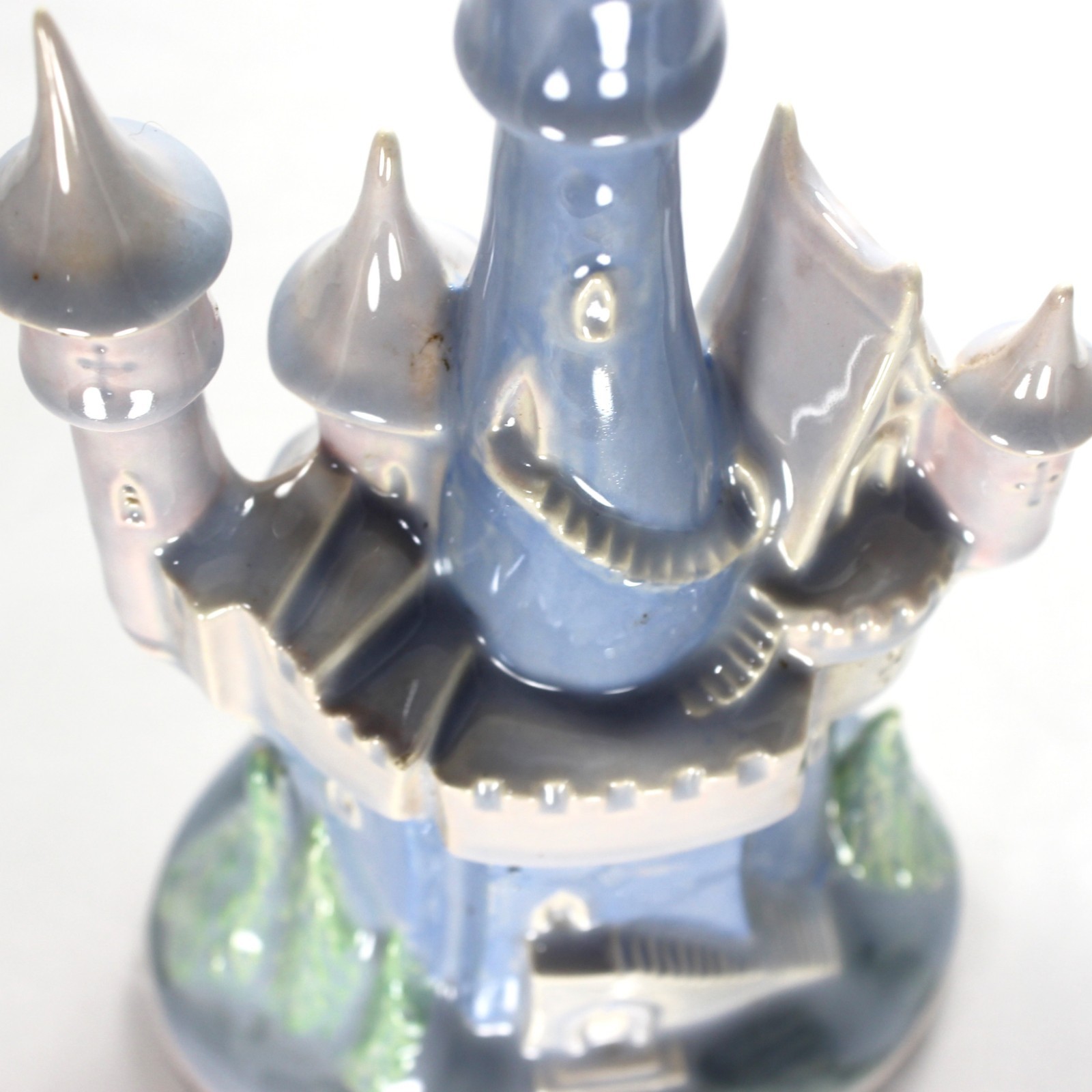 Vintage Fairytale Princess Castle Ceramic Blue Pink Cinderella Statue 10″