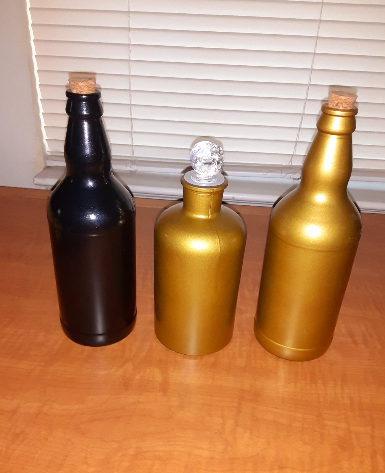 Halloween Decor Apothecary Black & Gold Glass Botttles Jars Set of Three