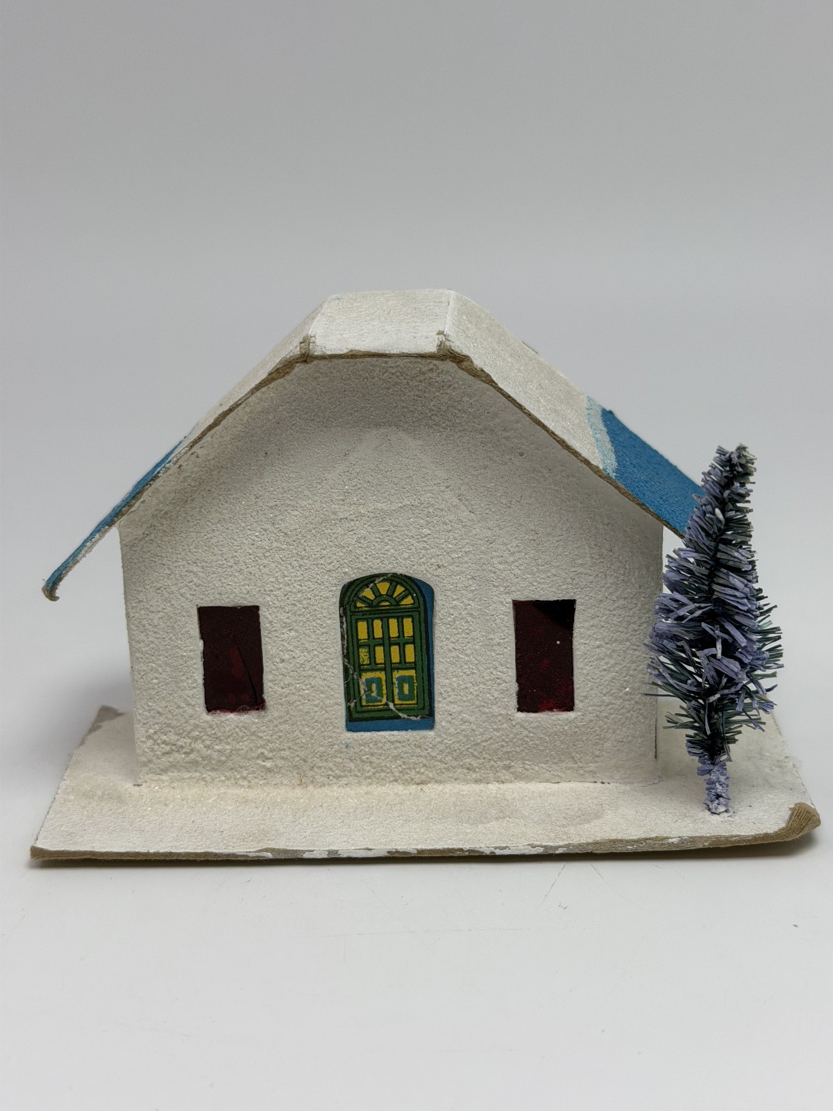 Vintage Christmas Putz House Lot Of 4 Cardboard Mica Glitter Japan