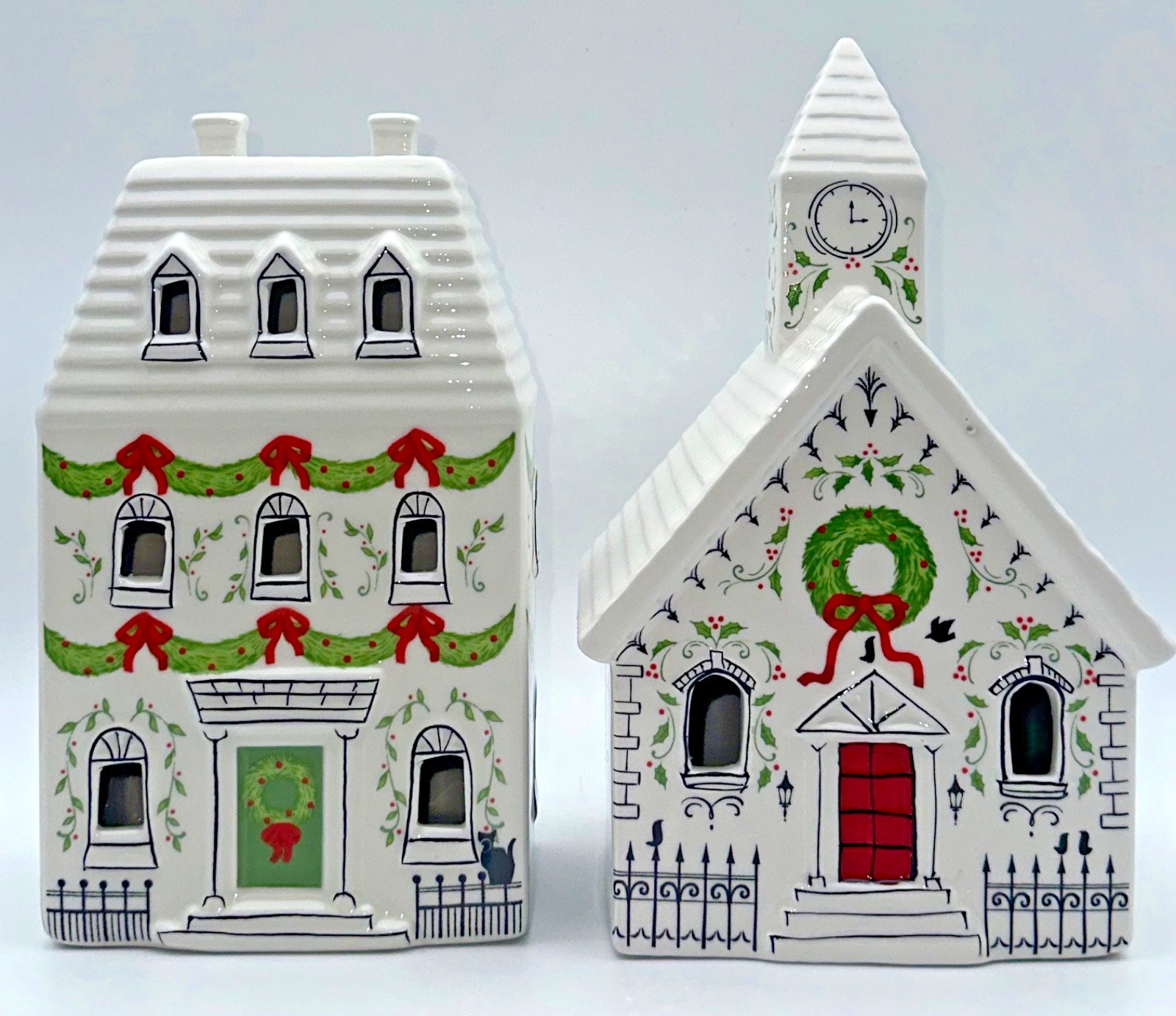 180 Degrees Ceramic Lighted Christmas Village Set 7pc House Tree TM0308 2024 11″