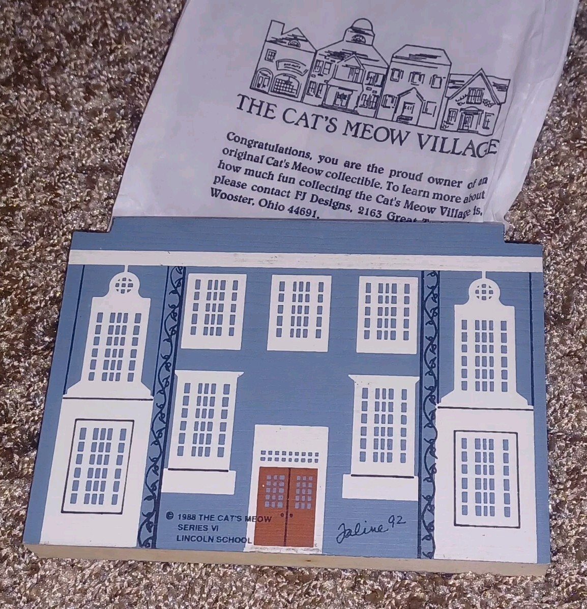 VINTAGE LINCOLN SCHOOL 1988 CAT’S MEOW SERIES VI WOOD BLOCK Shelf Sitter