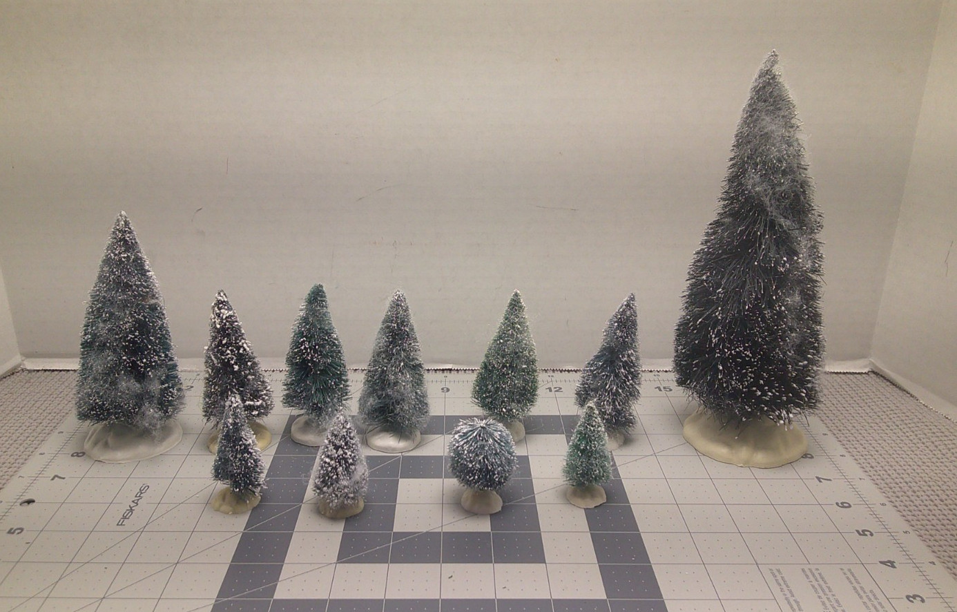Lot of 11 Pine Trees Christmas Village Assorted Sizes Plastic Bases