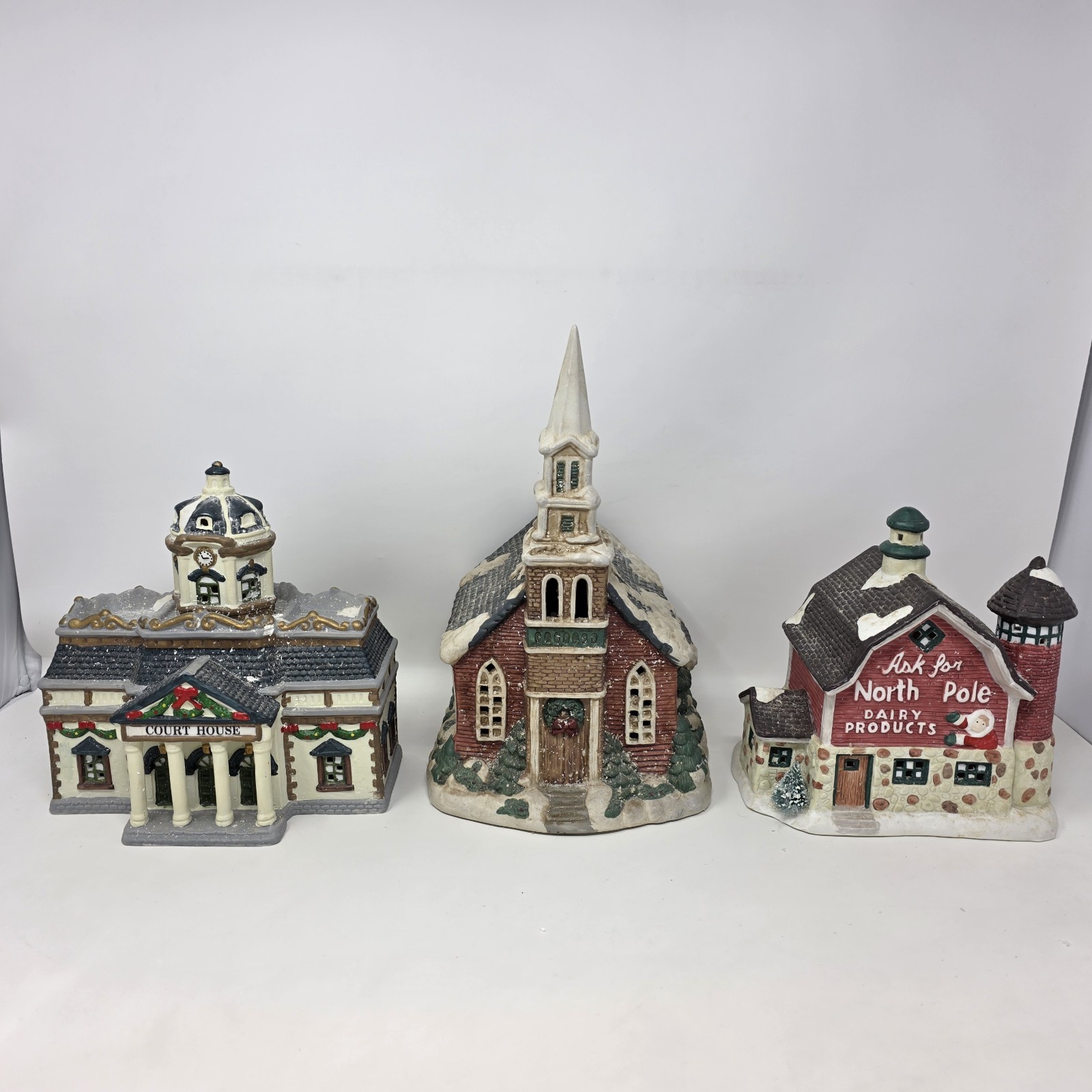 Vintage Village Christmas Church Court House North Pole Dairy Holiday Time Lot