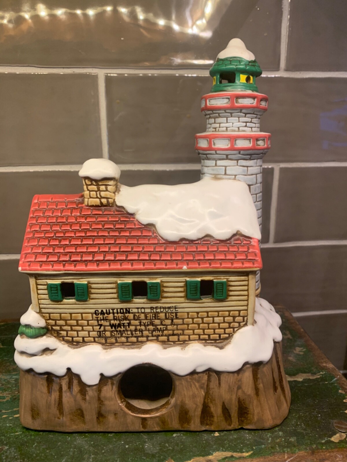 vtg lefton lighthouse byron wood colonial village handpainted light