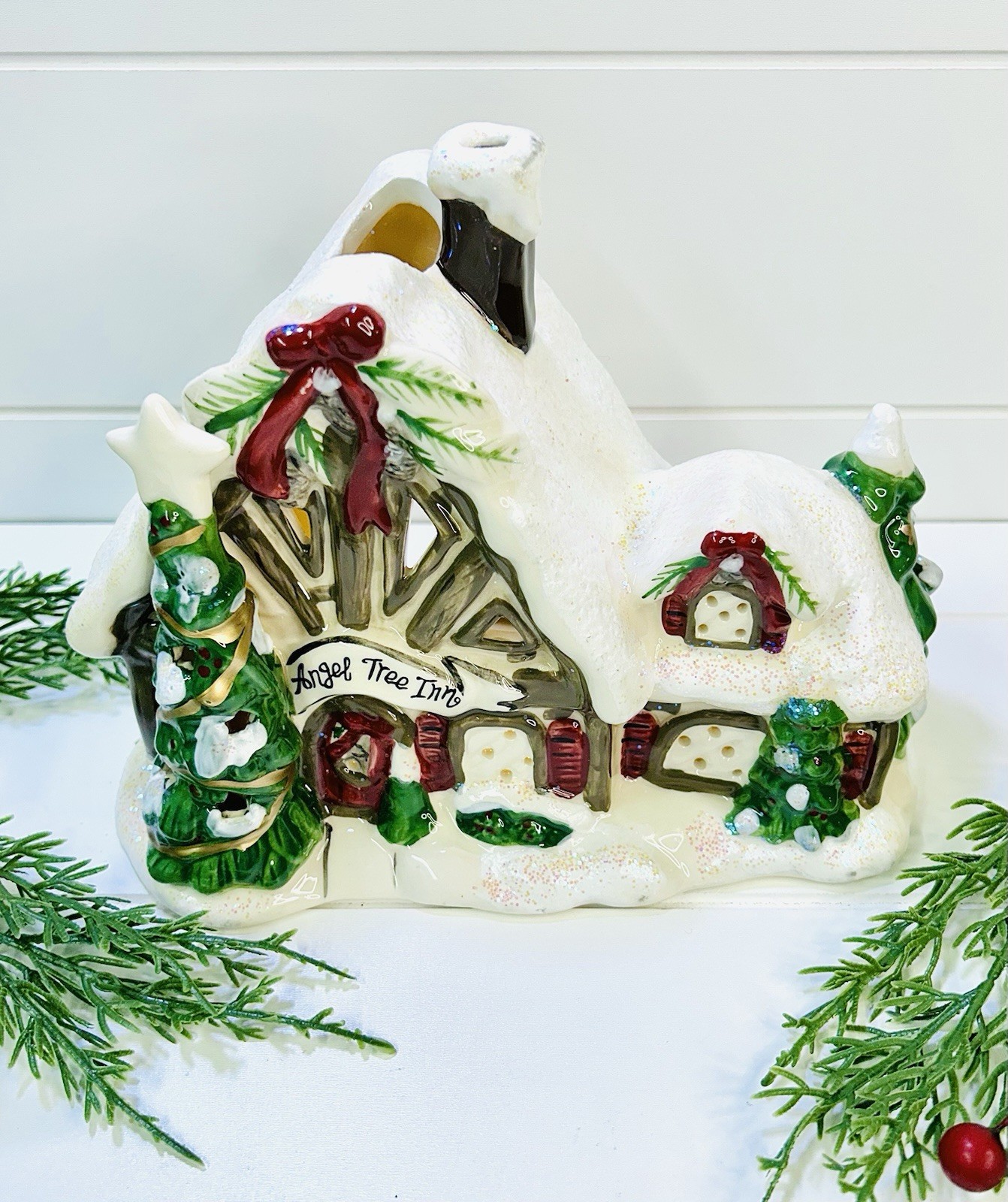 Christmas Candle House Blue Sky Clayworks Angel Tree Inn Reindeer Village 2012