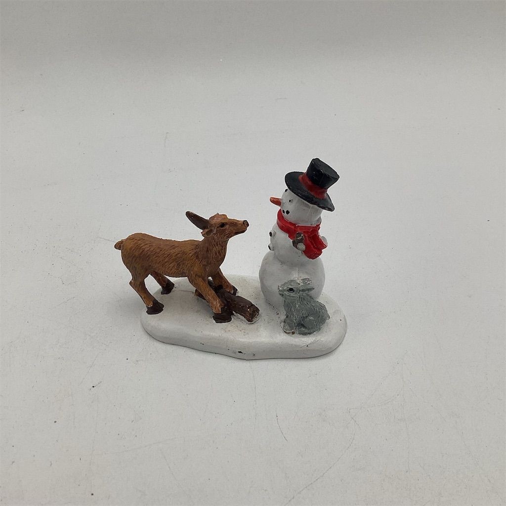 Christmas Village Figurine “Snack Time” Snowman & Reindeer Scene