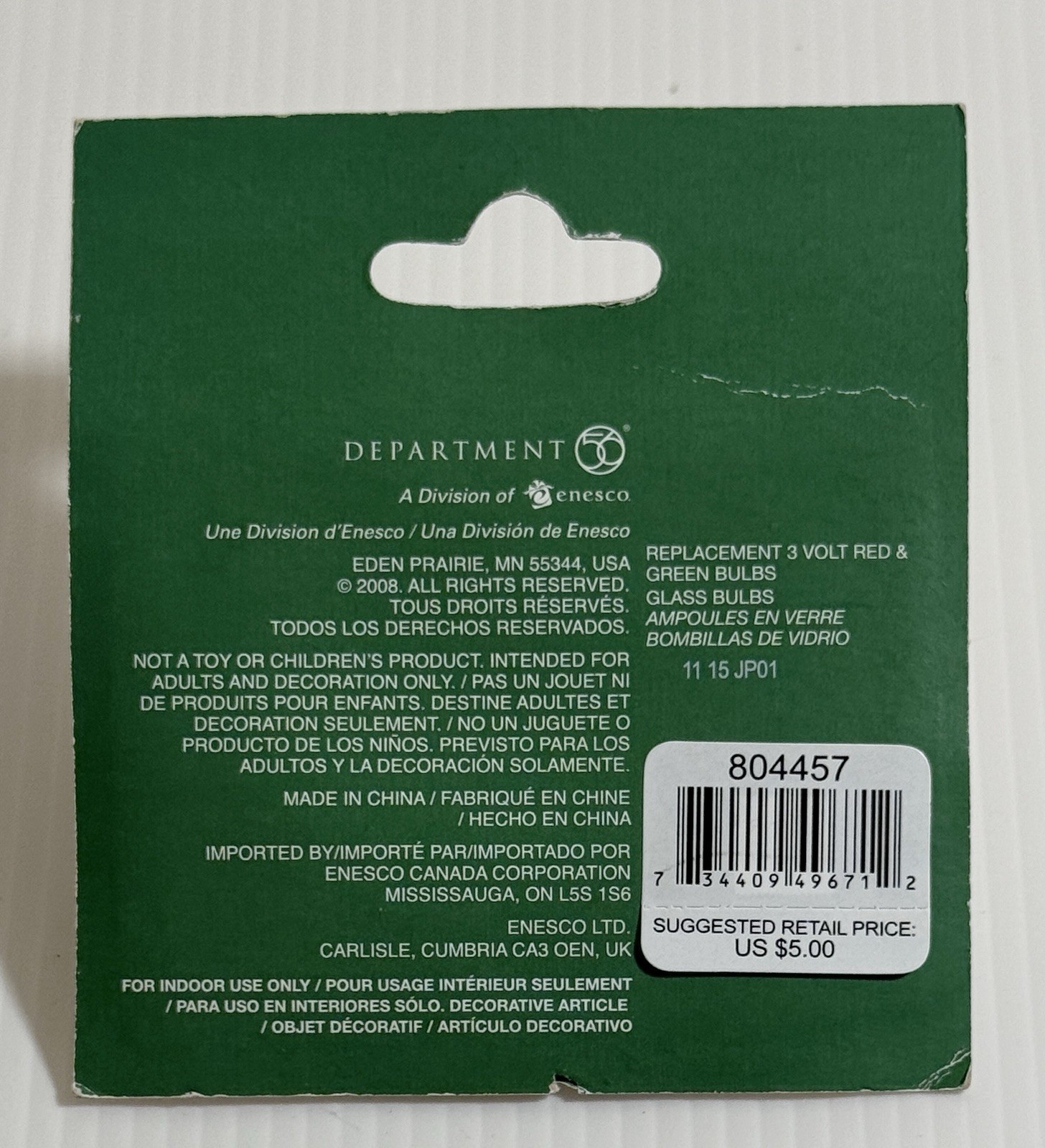 Dept 56 ~ 3 Volt Village Replacement Bulbs RED & GREEN 2 In Pack 804457 NEW