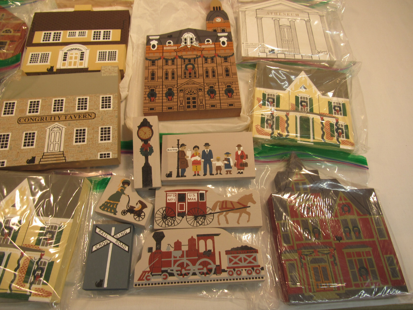 Vintage Cat’s Meow Village 37 Pieces Lot Buildings Houses Railroad Etc