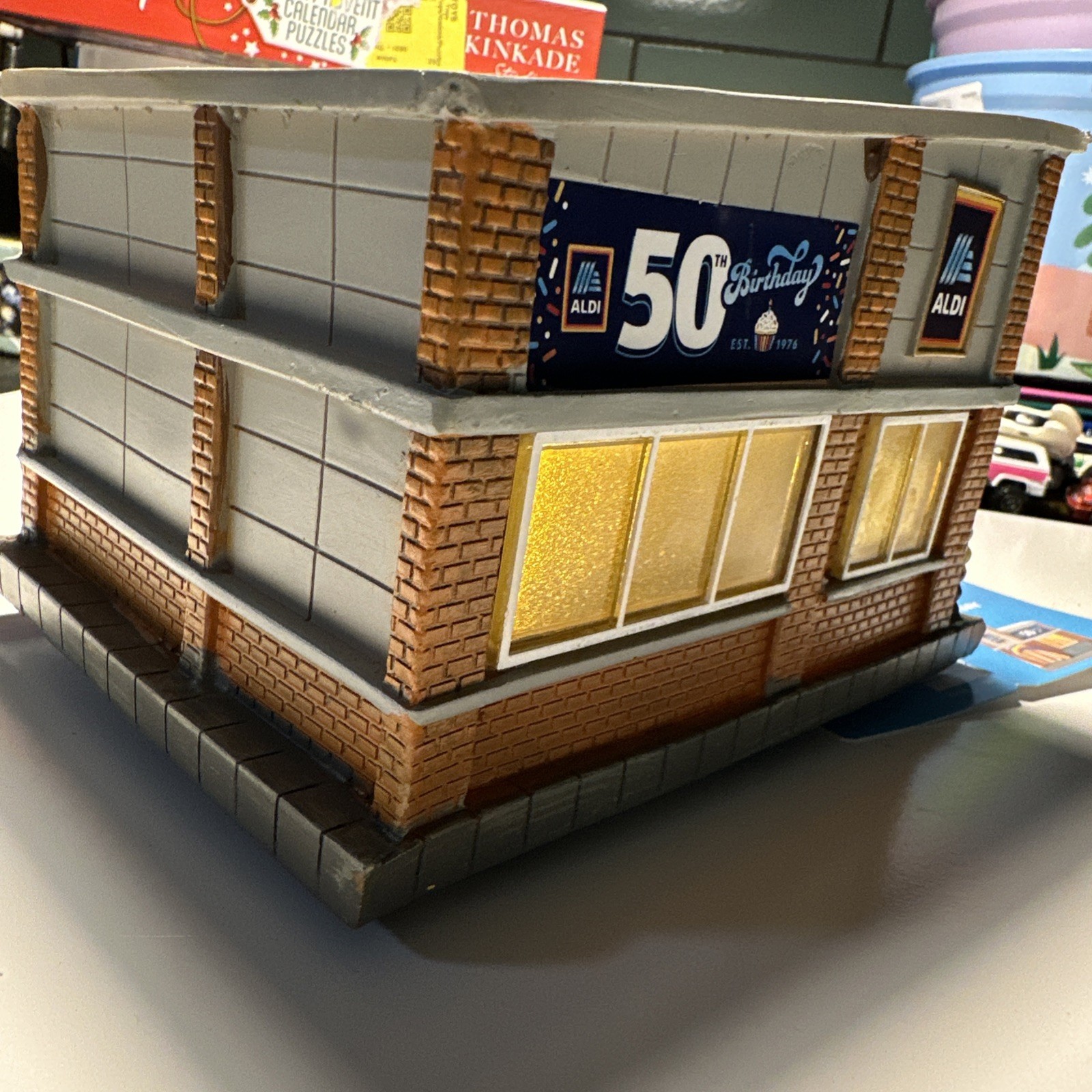 Aldi 50th Birthday Light Up Store Building Village 7 X 4” NWT (Damaged Roof)