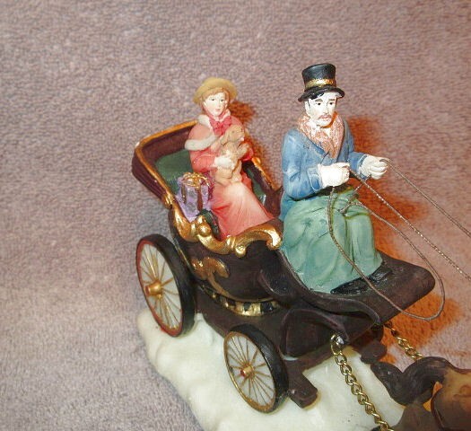 Vtg Victorian Horse Drawn Carriage Christmas Village Decor Sleigh Bells Boxed